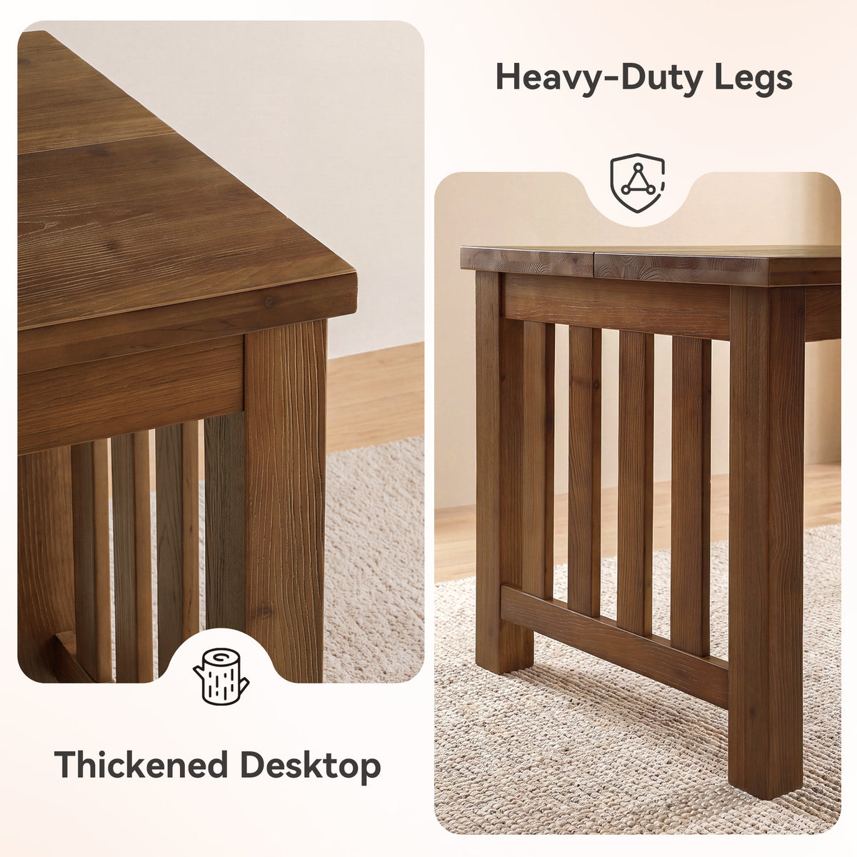 63" Solid Wood Computer Desk, Sturdy Farmhouse Home Office Writing Table