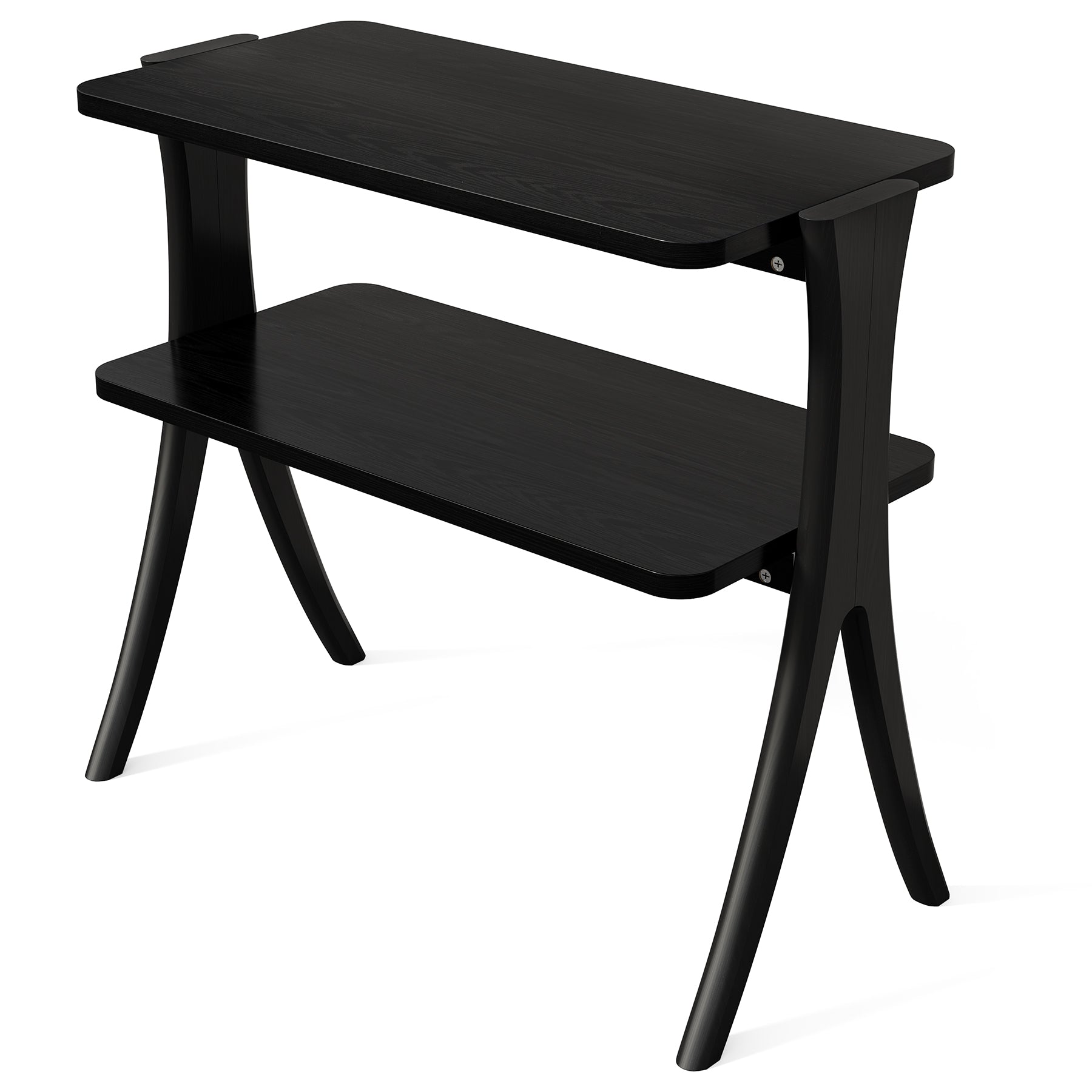 Wood End Table, Farmhouse Side Table with 2-Tier Storage Shelf