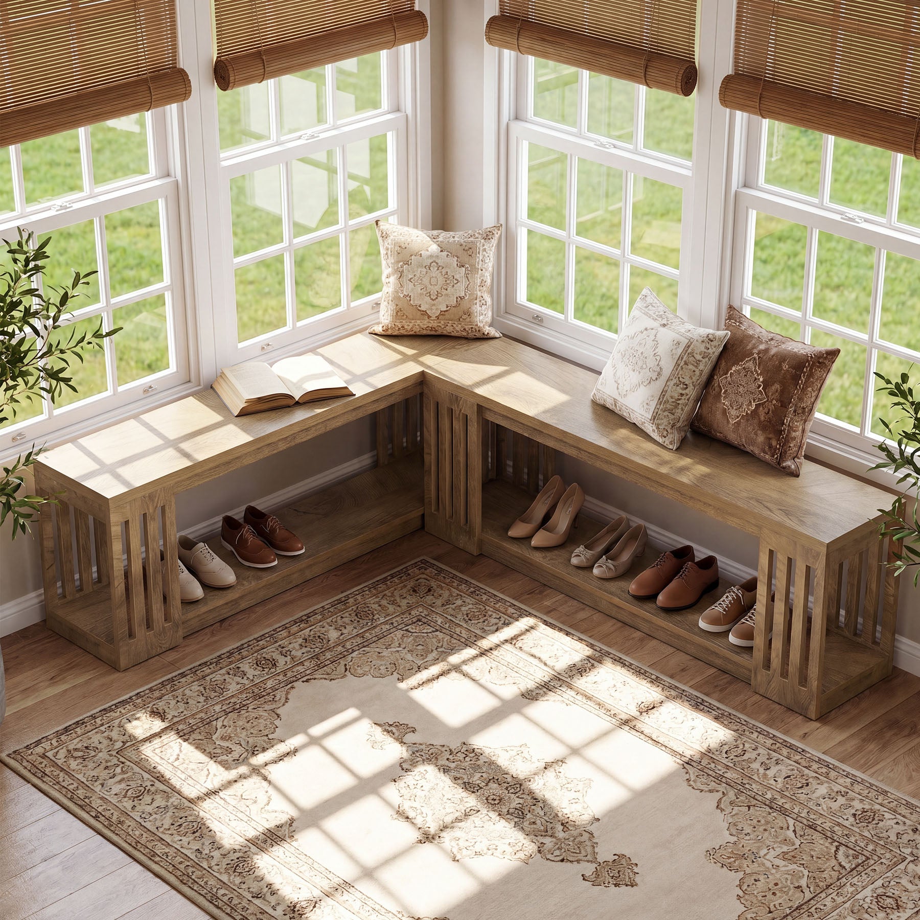 Tribesigns 63" Wooden Storage Bench, Farmhouse Entryway Bench for Hallway