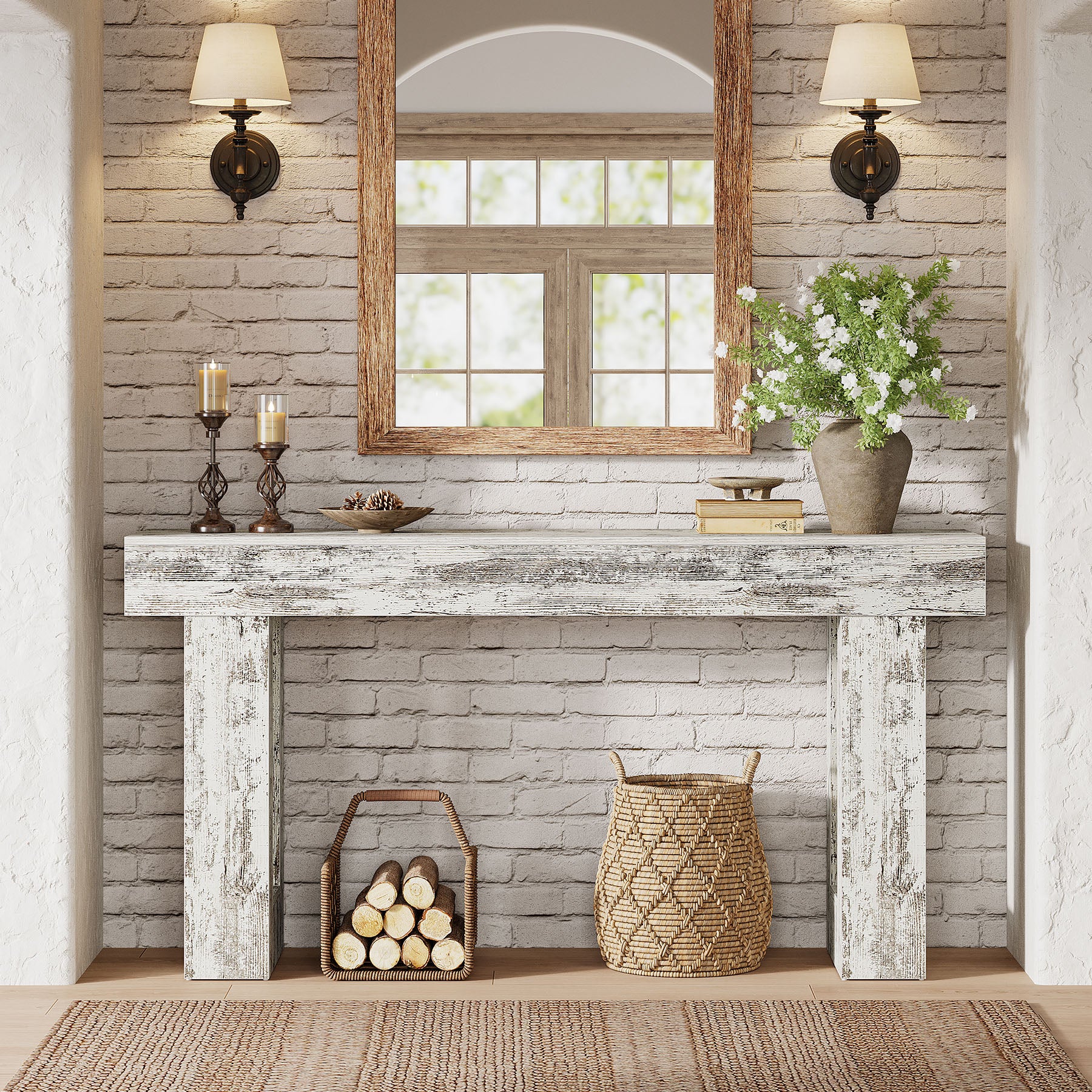 63" Farmhouse Console Table, Long Rectangular Sofa Table for Entryway