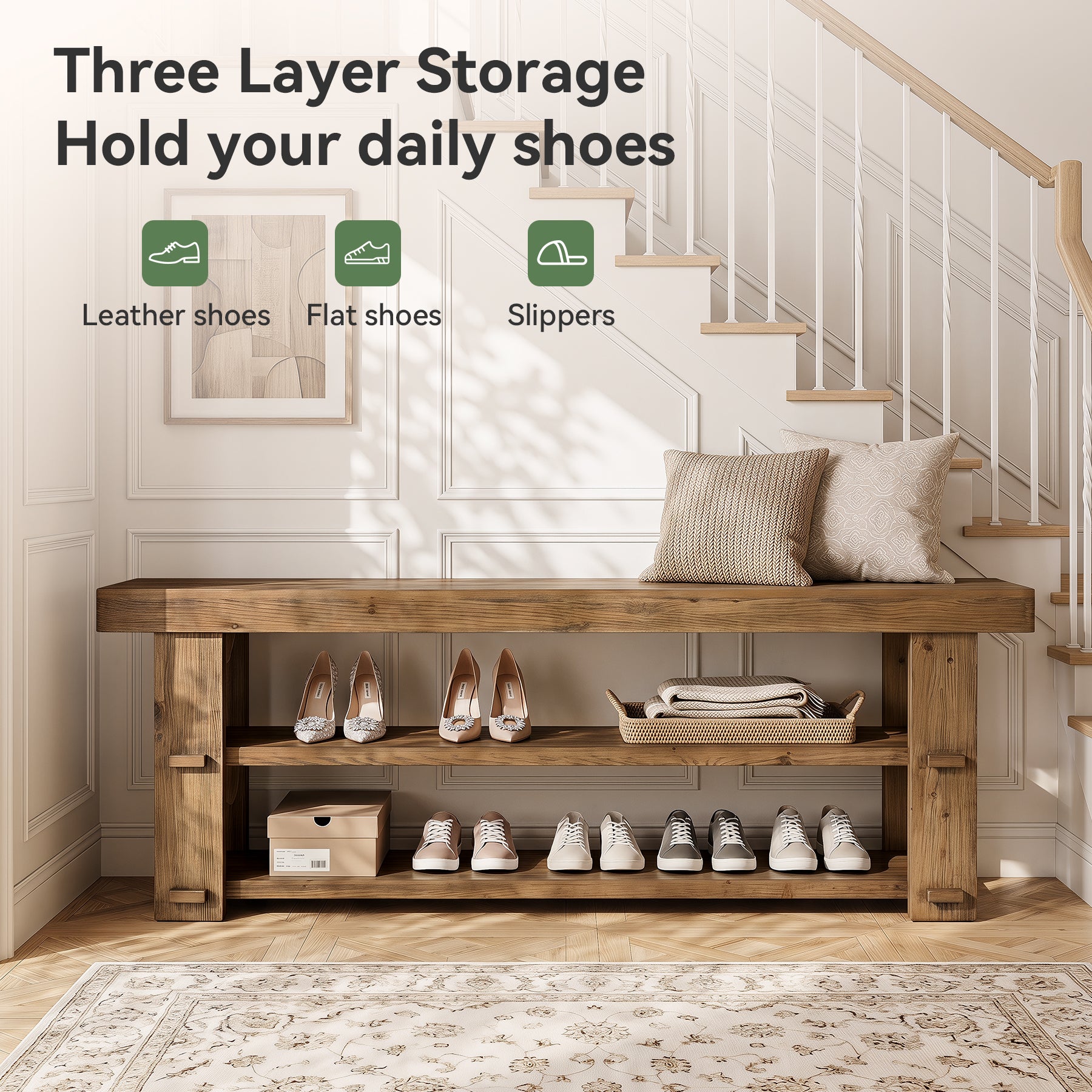Tribesigns 55-Inch Entryway Bench, 2-Tier Shoe Storage Bench