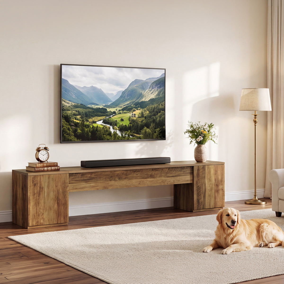 87" Extra Long TV Stand for 95" TVs, Entertainment Center with 2 Storage Cabinets