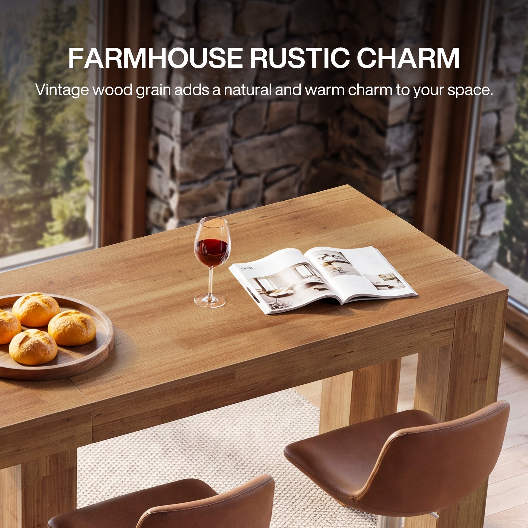 86.6" Counter Height Dining Table with 5 Legs, Wood Rectangle Bar Table for Kitchen