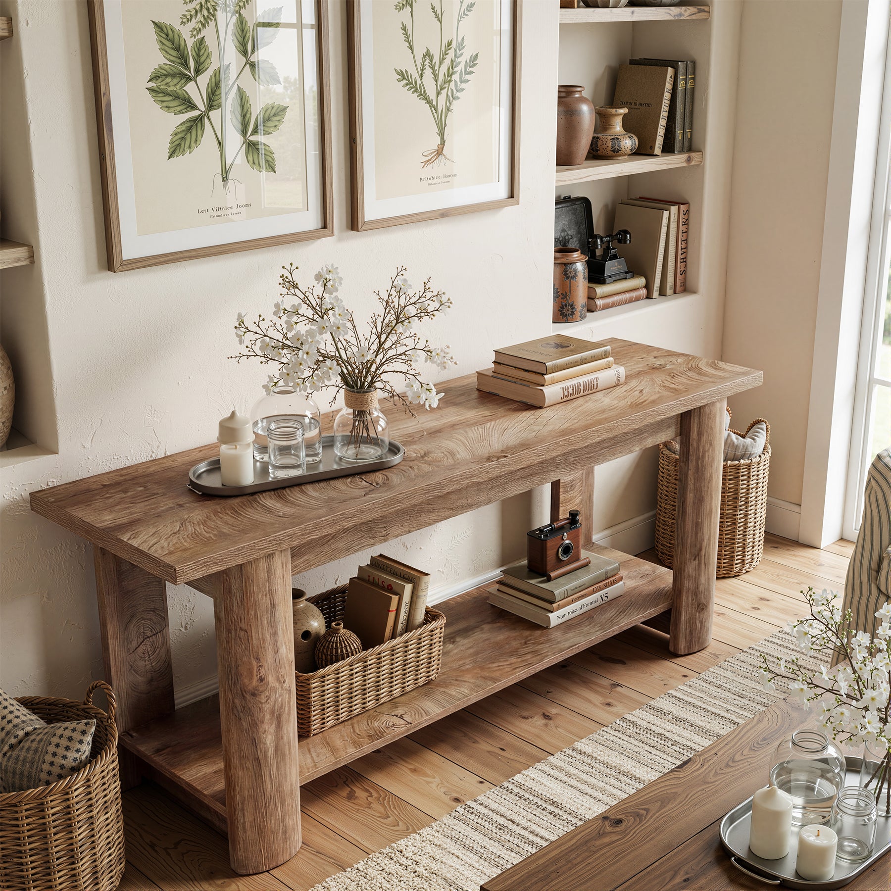 Farmhouse TV Stand for up to 65" TVs, Rustic Entertainment Center with 2-Tier Open Storage