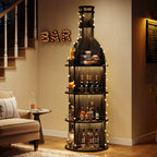 75" Wine Rack with Shelves, Round Wine Cabinet with Hanging Goblet Holder (No Lights)