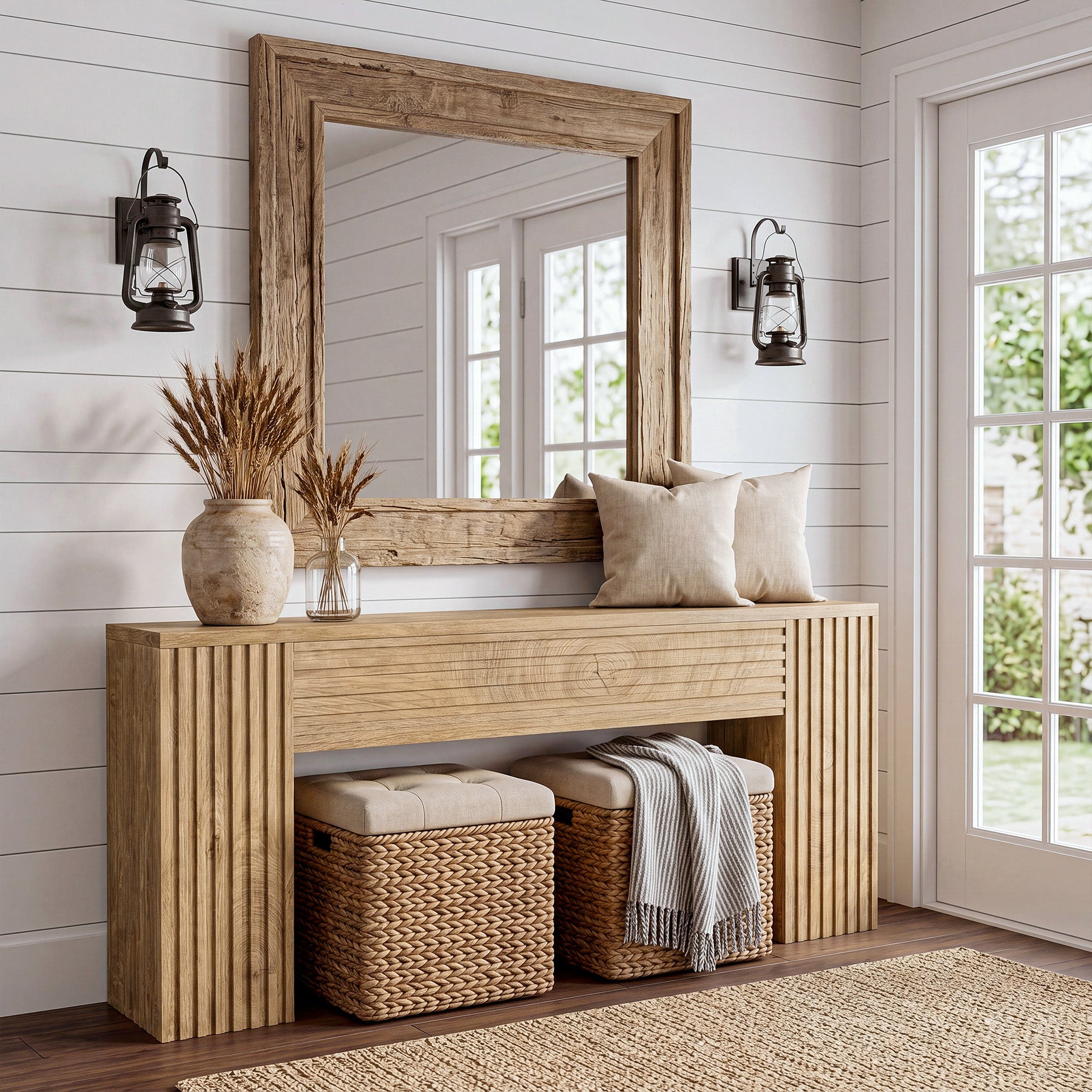 70.86" Console Table, Farmhouse Sofa Table Behind Couch with Fluted Leg Design