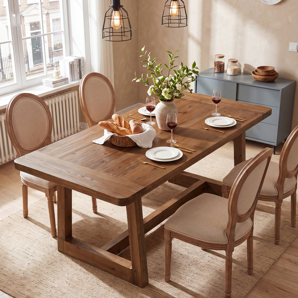 71" Solid Wood Dining Table for 6-8, Farmhouse Kitchen Table with Thickened Tabletop