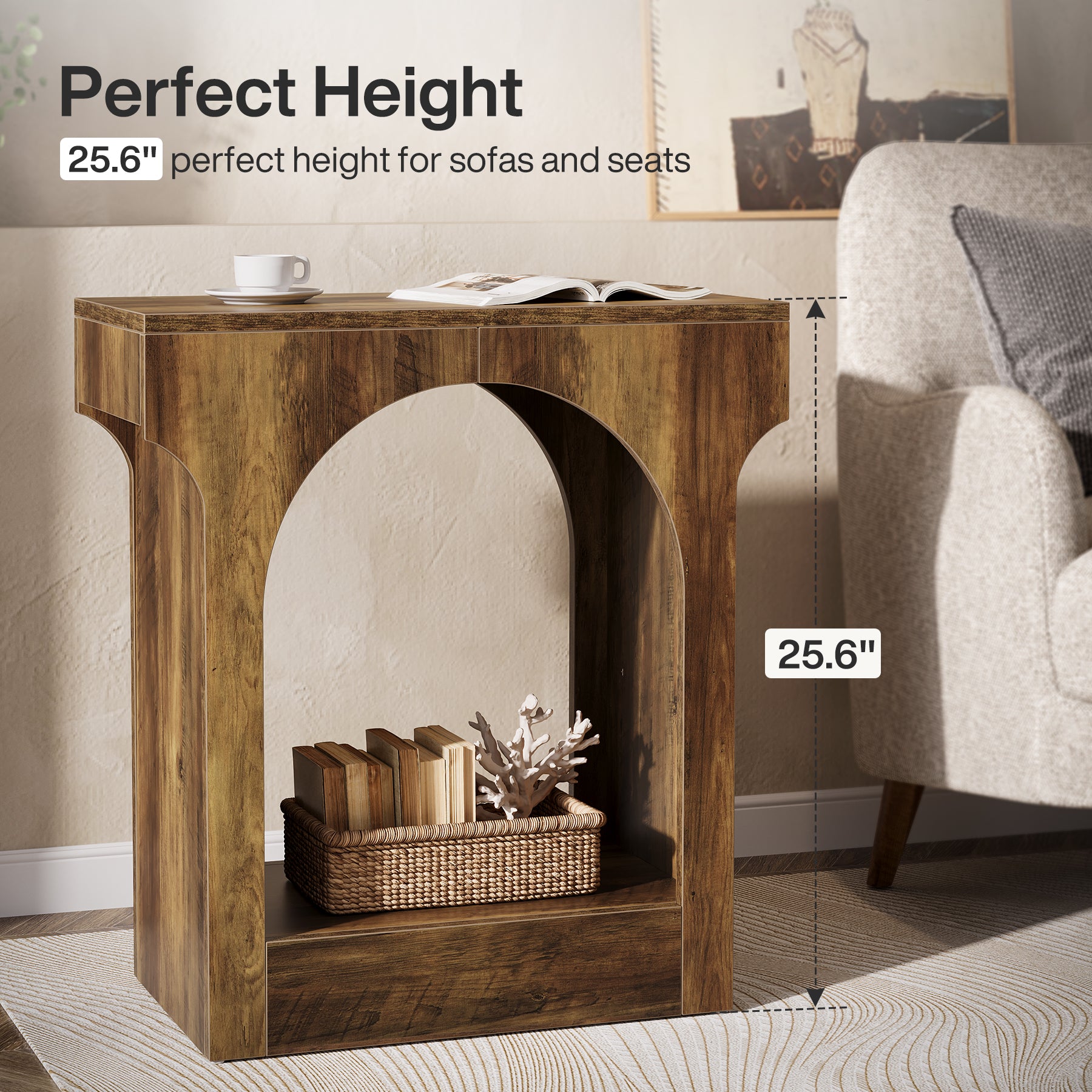 Wood End Table, 2-Tier Side Table with Storage Space