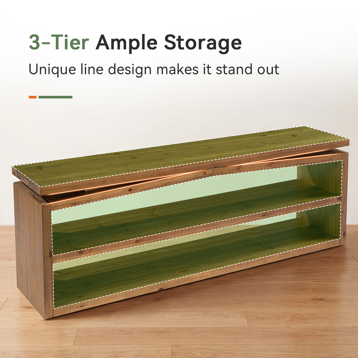 63" Farmhouse Solid Wood TV Stand for TVs Up to 70", 3-Tier Open Storage Media Console
