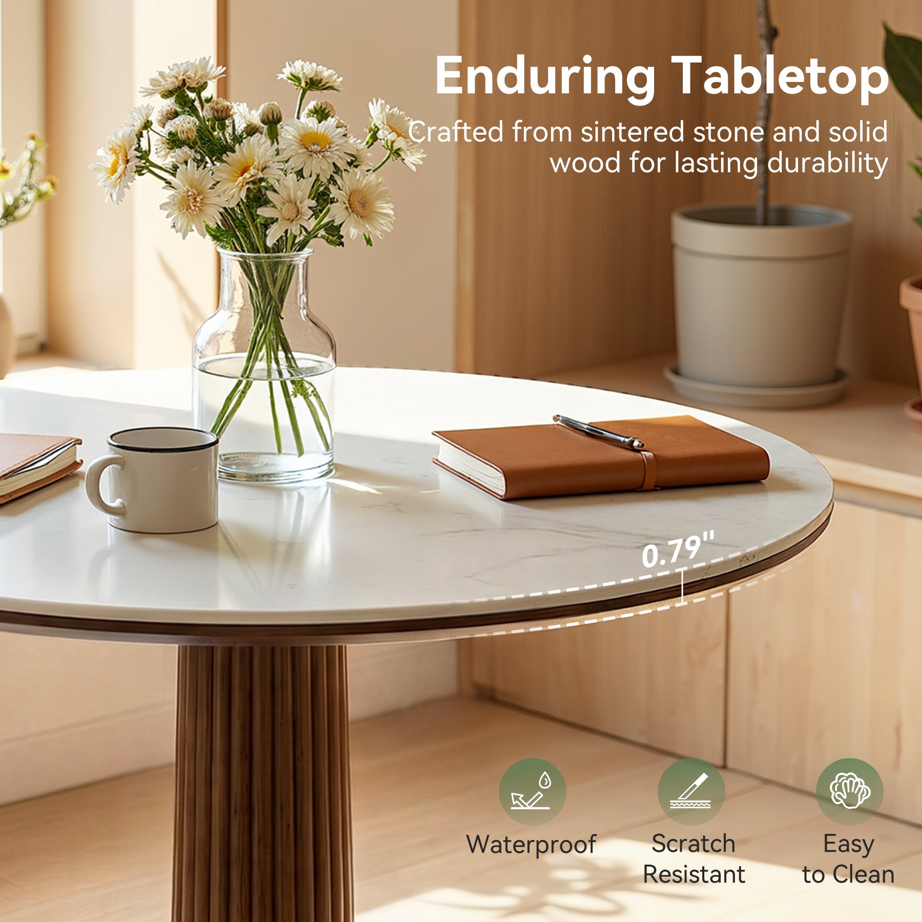 31.5" Conference Table for 2-4, Round Meeting Room Table with Sintered Stone Tabletop