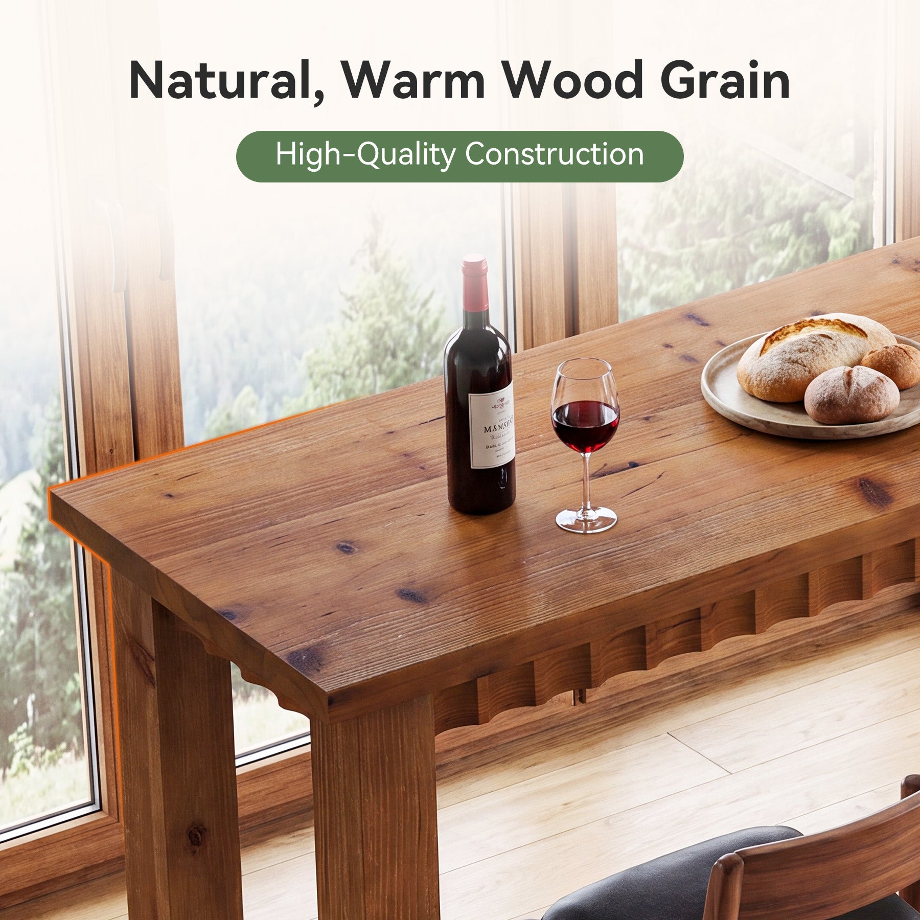 63" Solid Wood Bar Table, Rectangular Counter Height Pub Table with Footrest