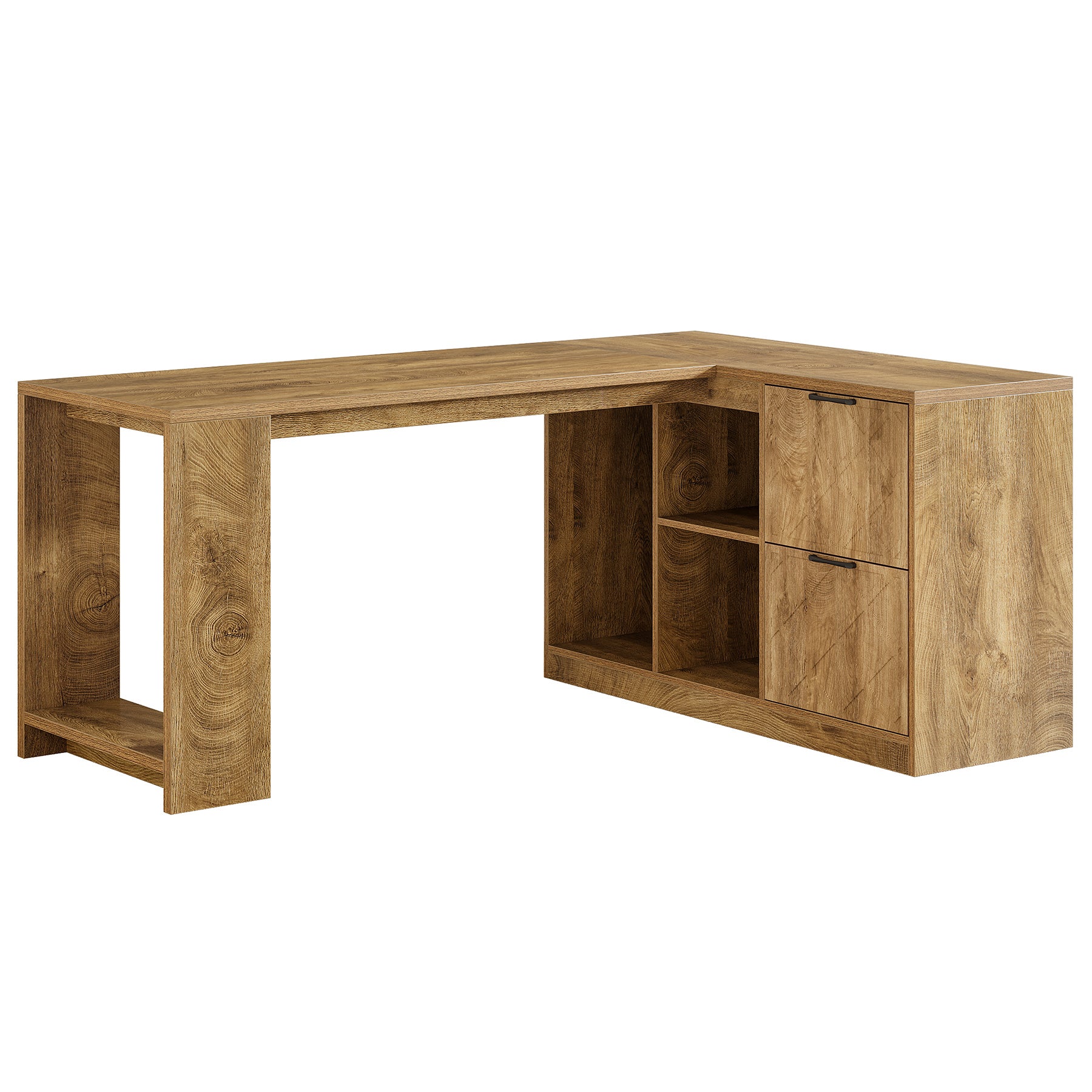 L-Shaped Executive Desk,  63" Office Desk with File Cabinets and Shelves