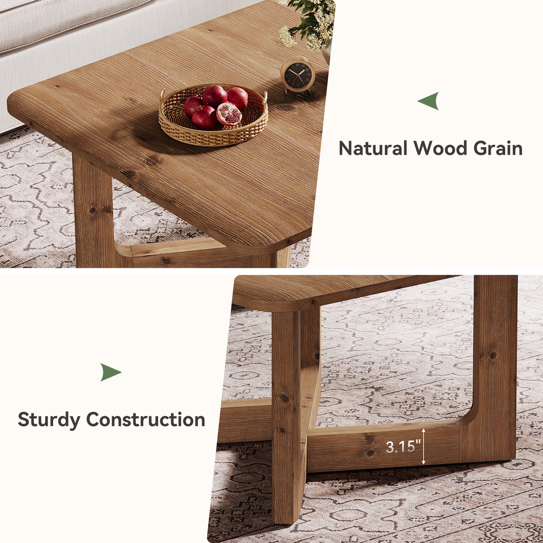 31.5" Solid Wood Coffee Table, Farmhouse Square Center Table Tea Accent Table