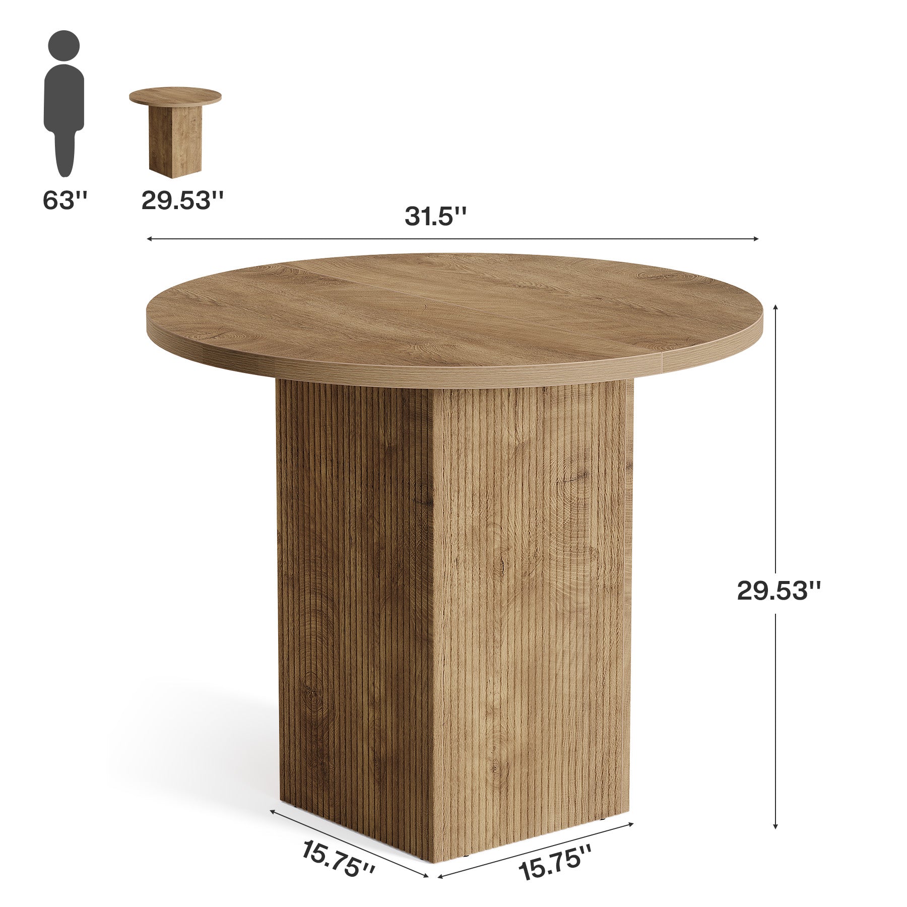 31.5" Round Conference Room Table, Small Office Table with Wooden Fluted Pedestal