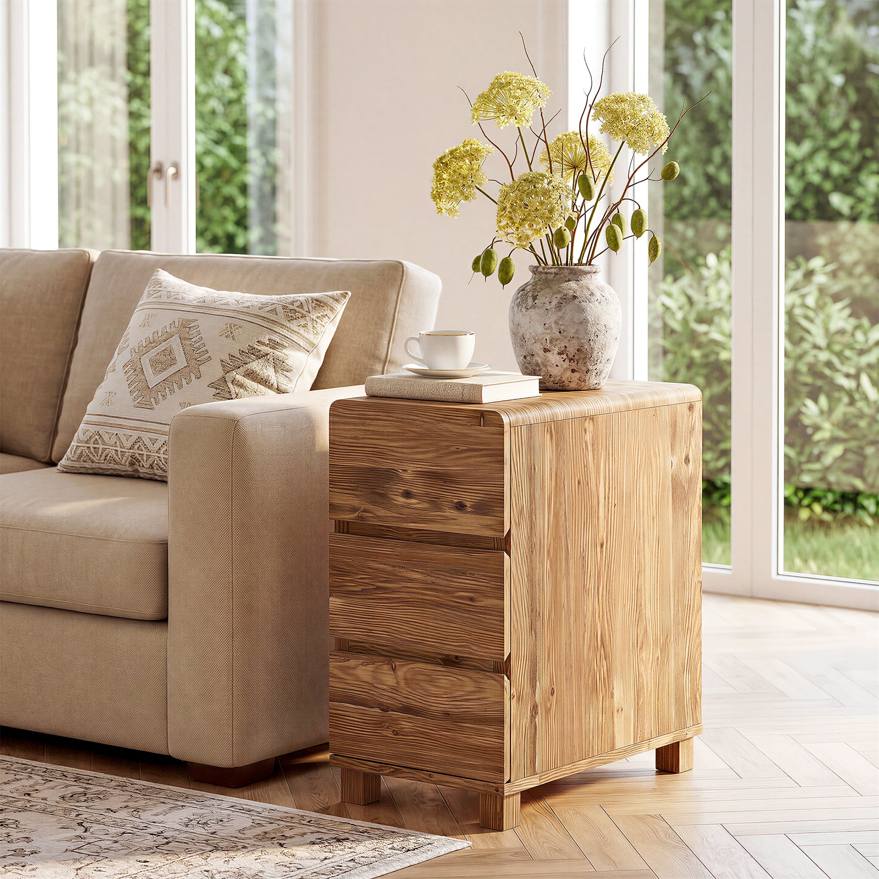 Tribesigns 3-Drawer Side Table, Solid Wood End Table for Living Room