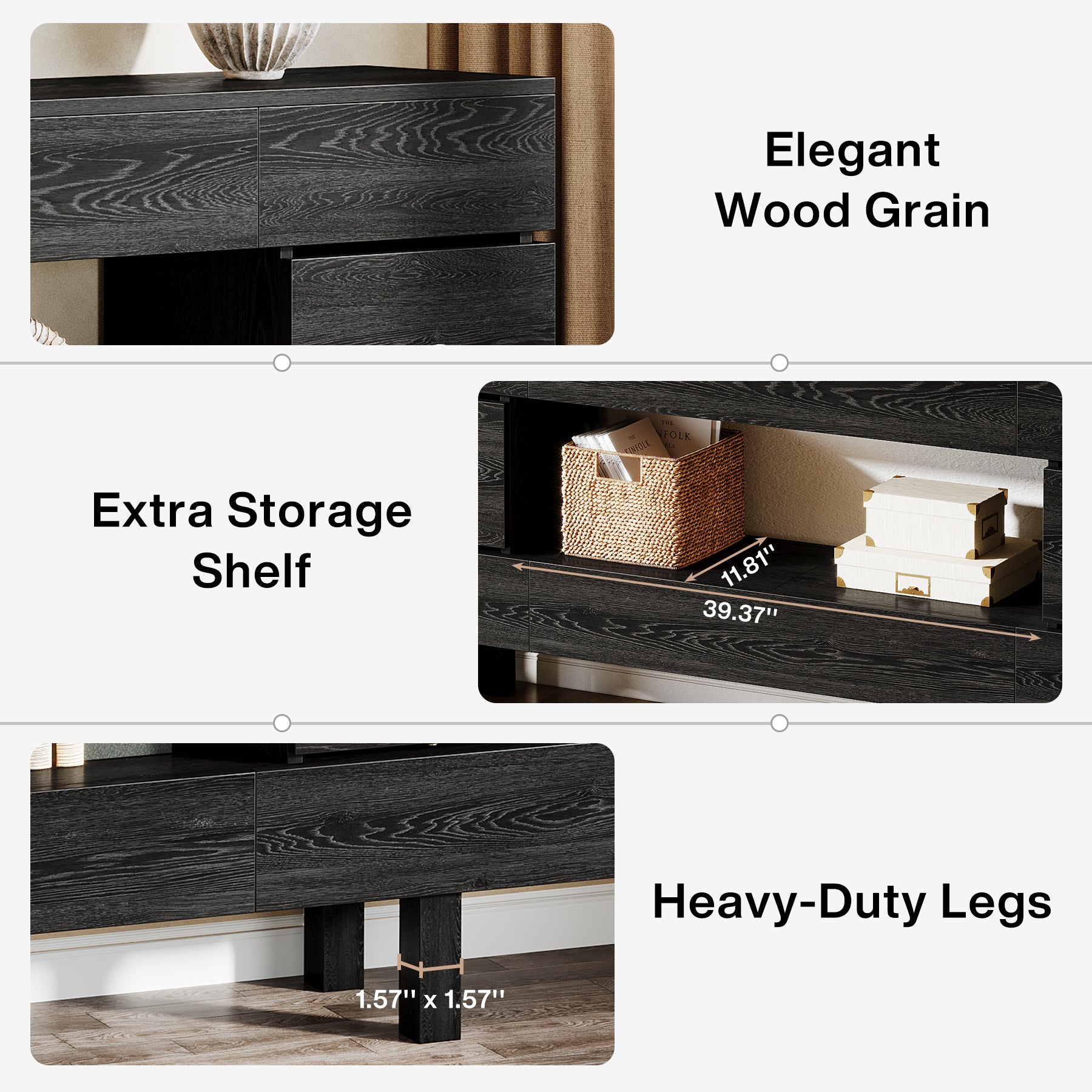 70.8" Console Table, Farmhouse 2-Tier Entryway Table with Display Shelf