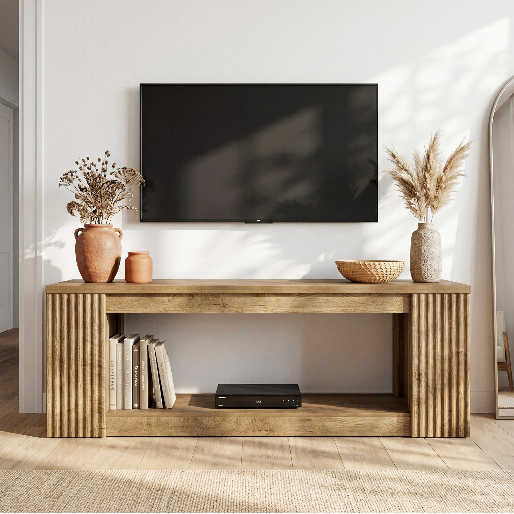 63" TV Stand, Entertainment Center with Open Storage Shelves for TVs Up to 75"