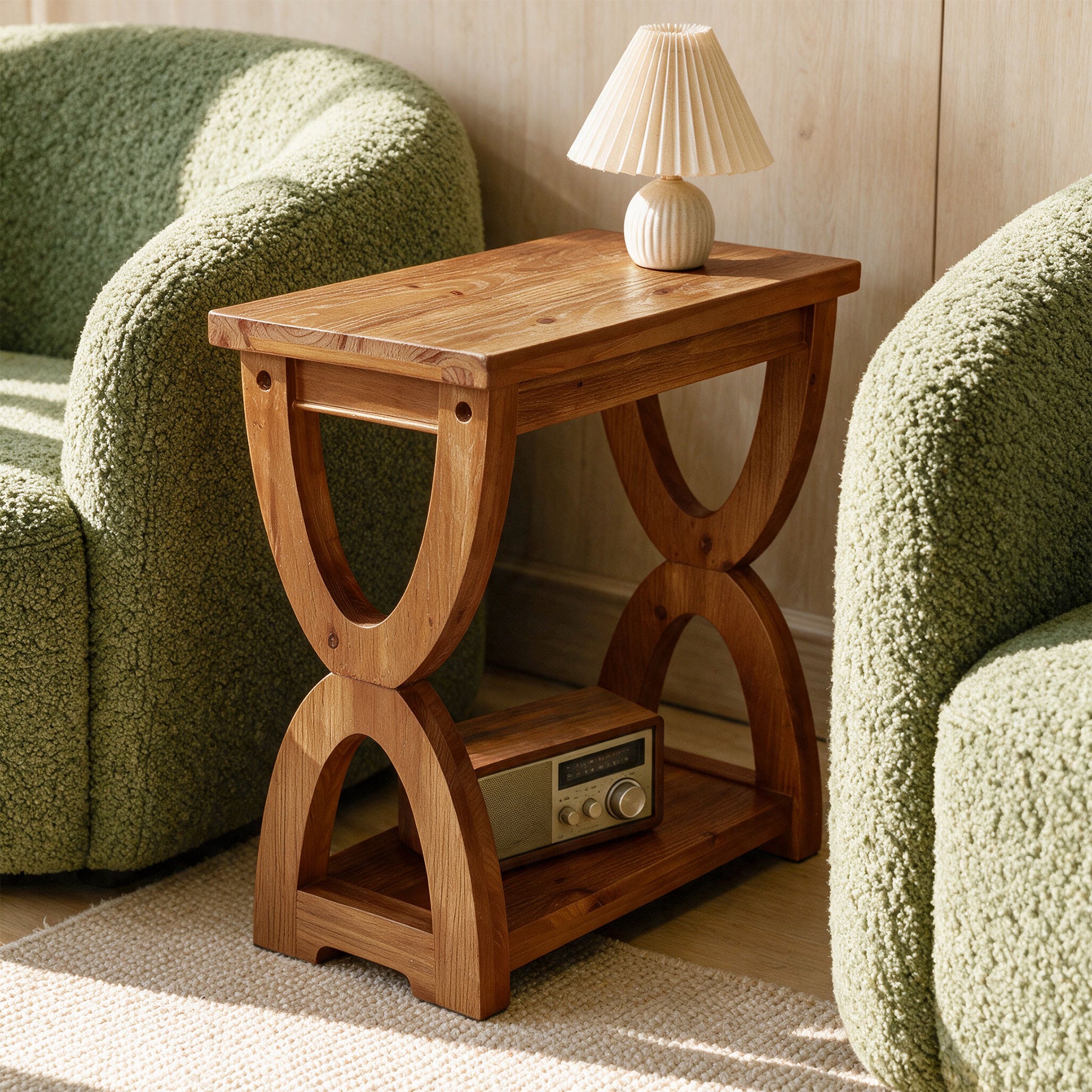 Solid Wood Side Table, 2-Tier Small End Table Bedside Table for Living Room