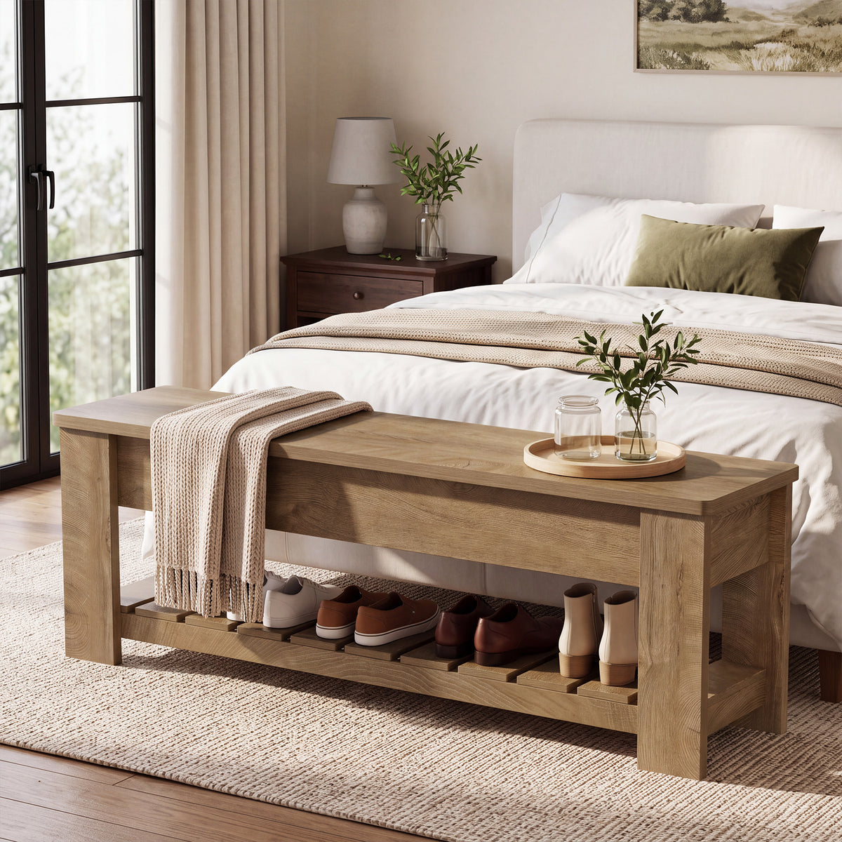 55.12" Lift Top Entryway Bench with Shoe Rack and Hidden Storage