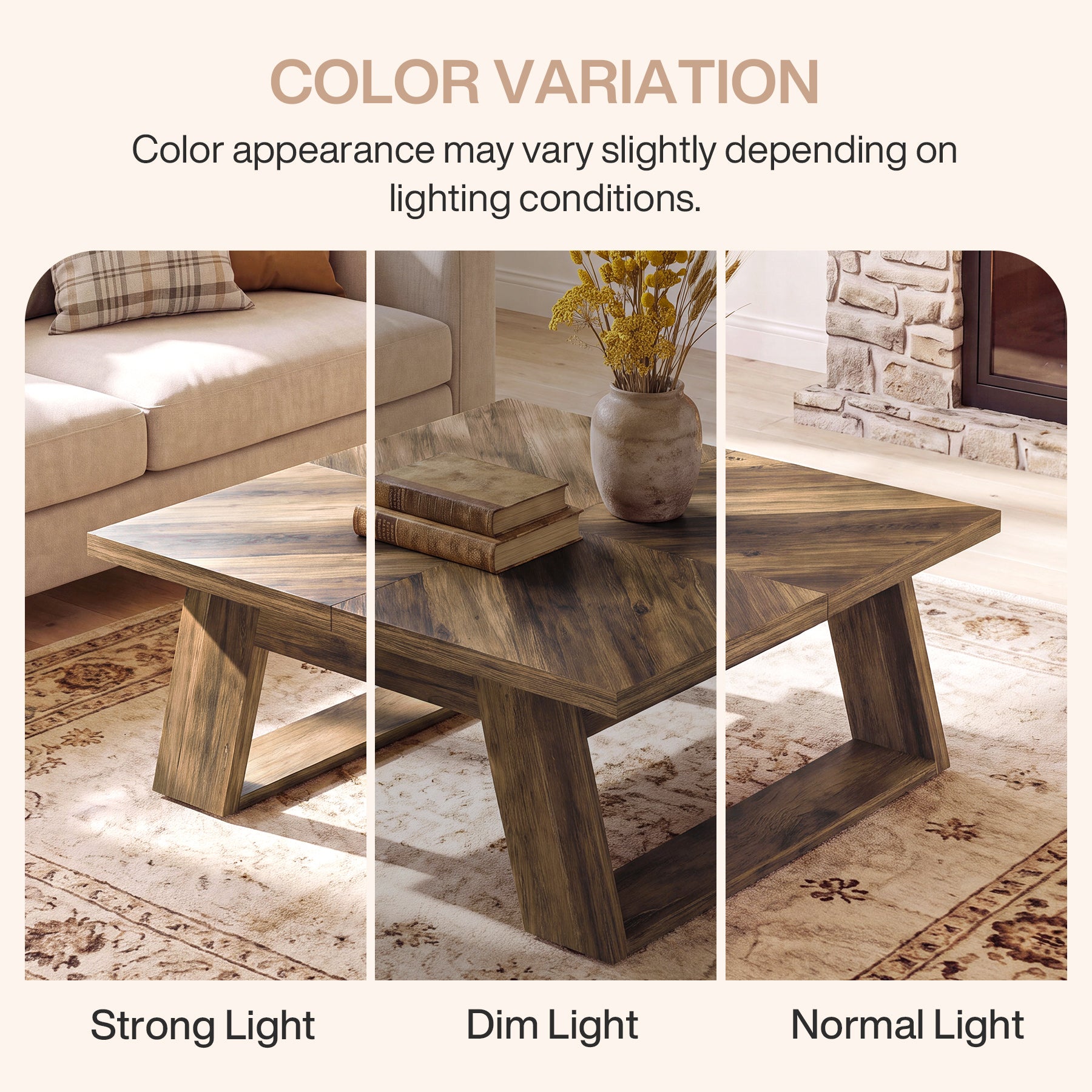 39.4" Square Coffee Table, Sturdy Center Table with Geometric Wood Grain