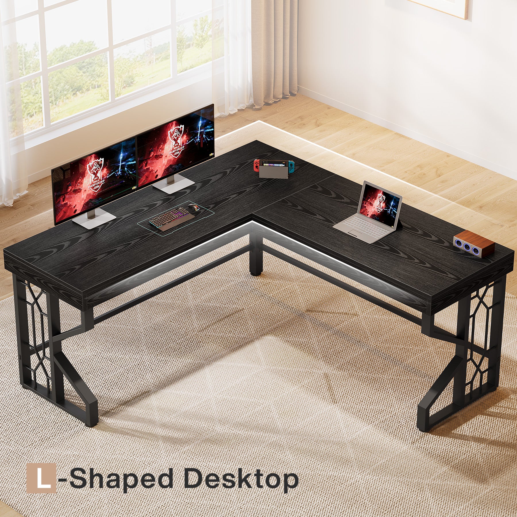 L-Shaped Desk, Modern Corner Computer Desk Gaming Table for Home Office