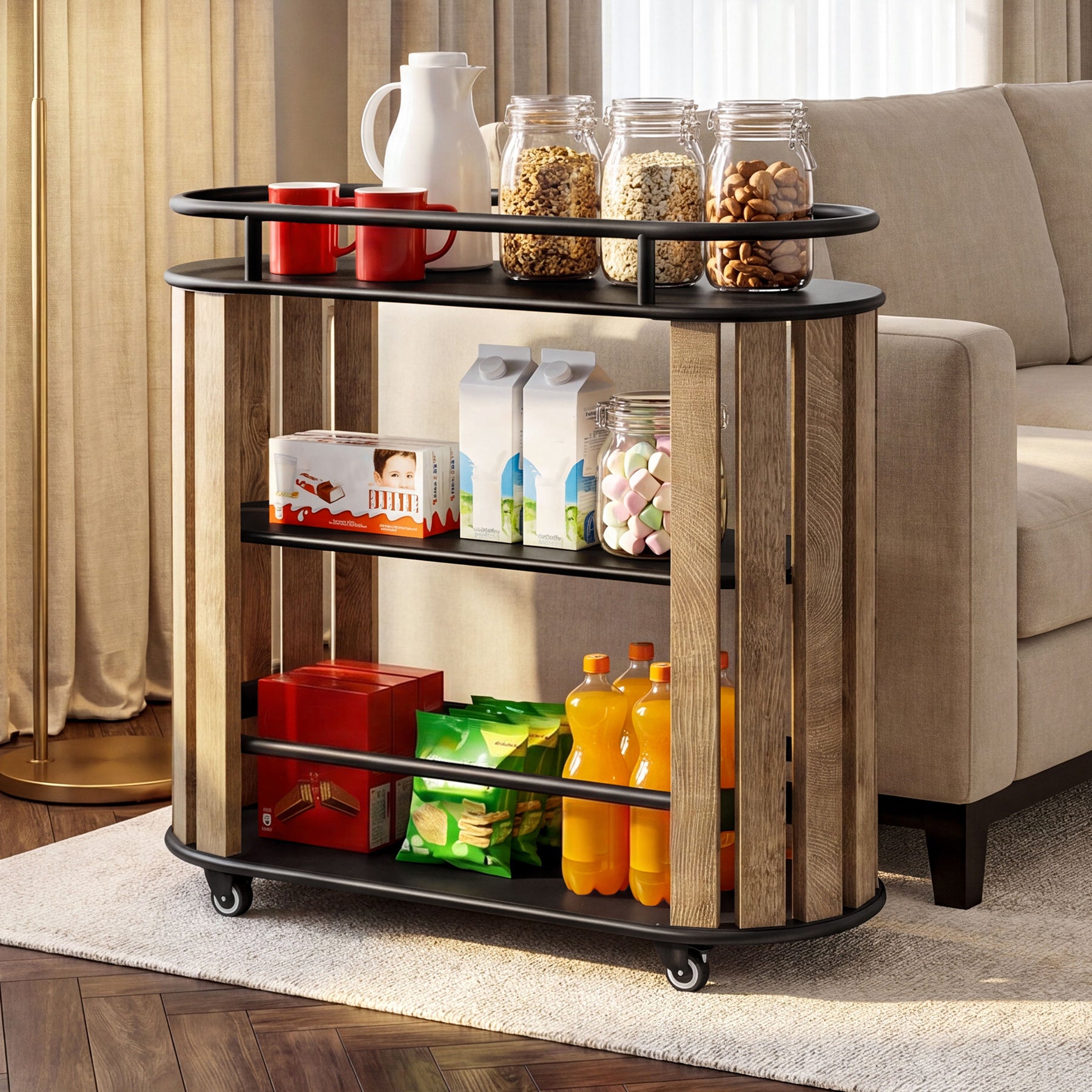 Tribesigns 35.43-Inch 3-Tier Bar Cart with Wheels and Metal Frame, Industrial Rolling Serving Cart for Kitchen