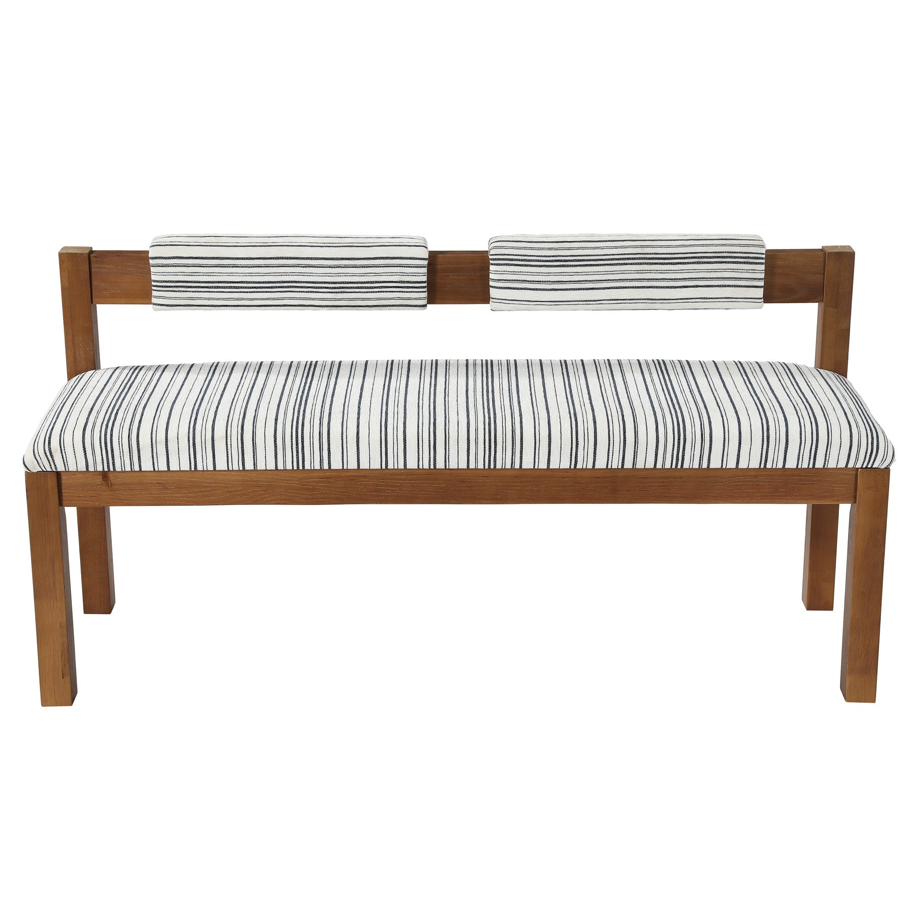 Wood Dining Bench, 55" Upholstered Kitchen Bench with Backrest & Chenille Cushion