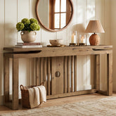 63" Solid Wood Console Table for Entryway, Farmhouse Sofa Table with Slatted Hollow Layered Design 3