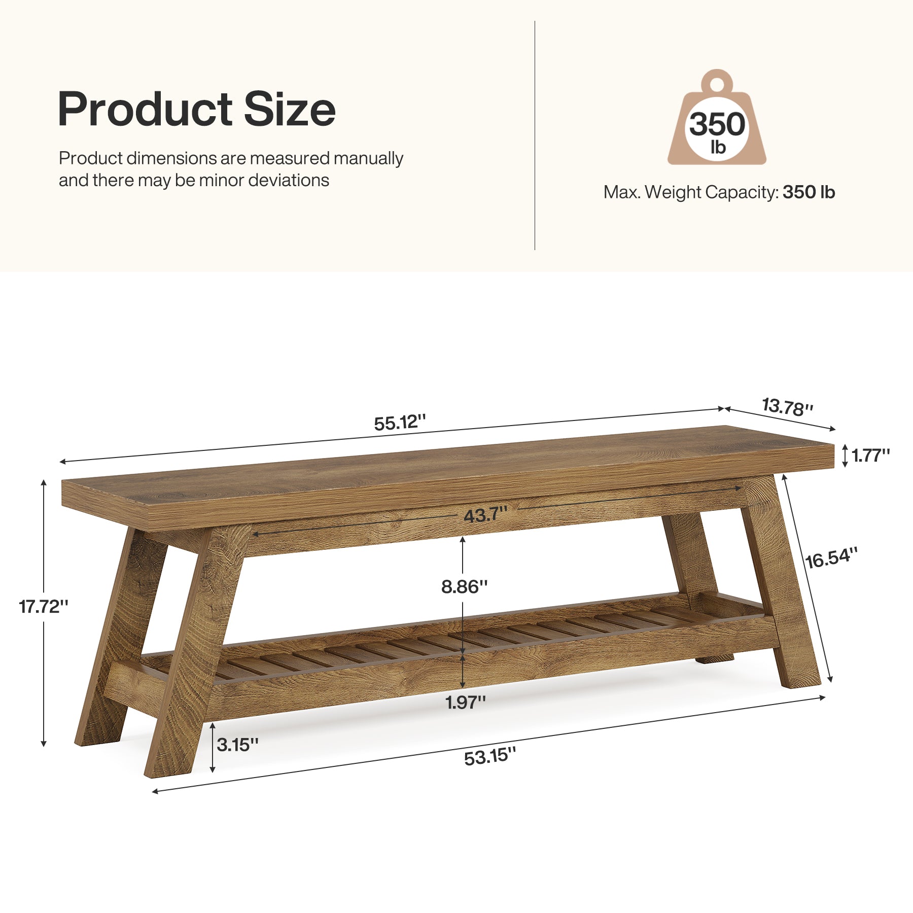 55" Entryway Bench, 2-Tier Foyer Seating Bench with Shoe Storage