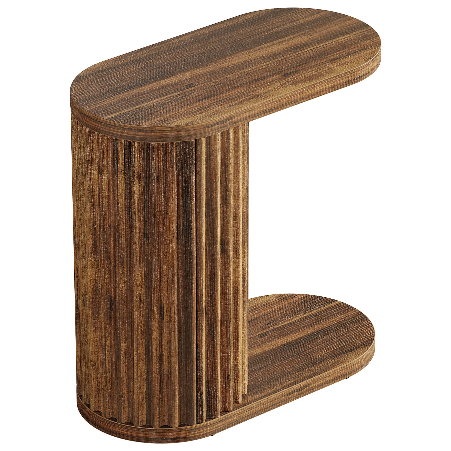23.62" Fluted C-Shaped End Table with Oval Top, Narrow Side Table for Couch