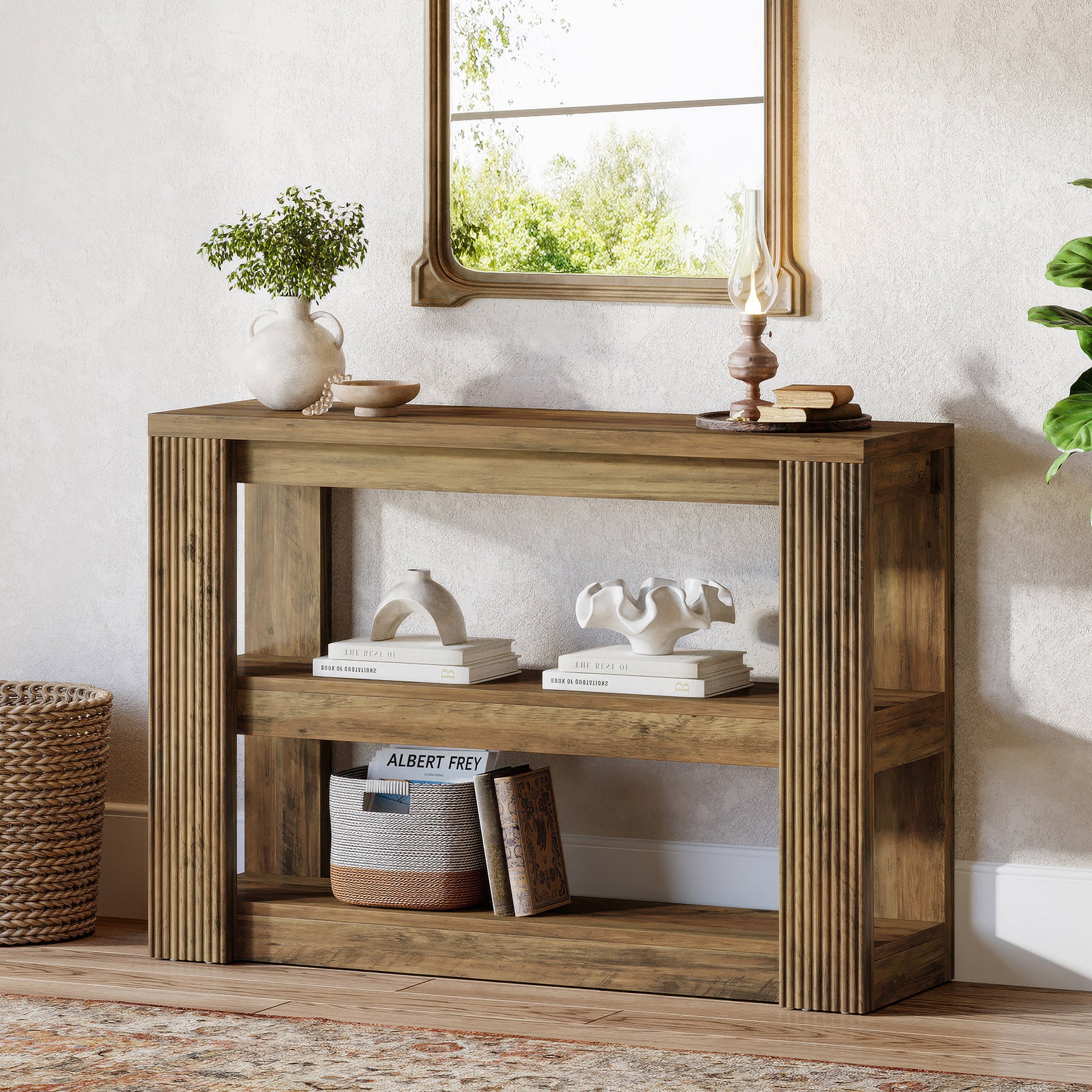 41.3" 3-Tier Farmhouse Console Table, Narrow Entryway Sofa Table with Storage Shelves for Hallway, Living Room, or Foyer