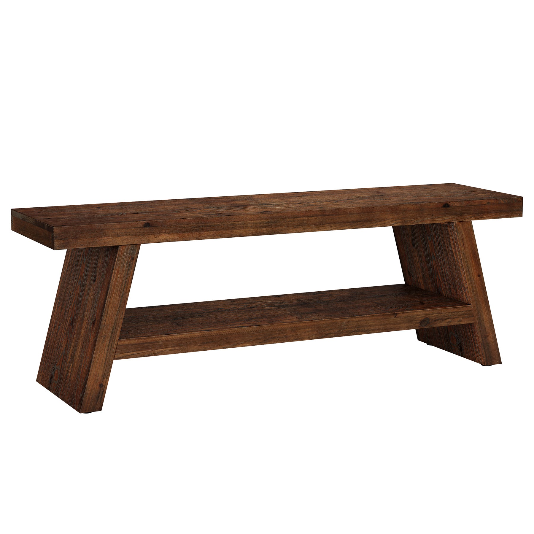 2-Tier Solid Wood Entryway Bench with Open Storage, Wooden Shoe Bench for Hallway & Foyer