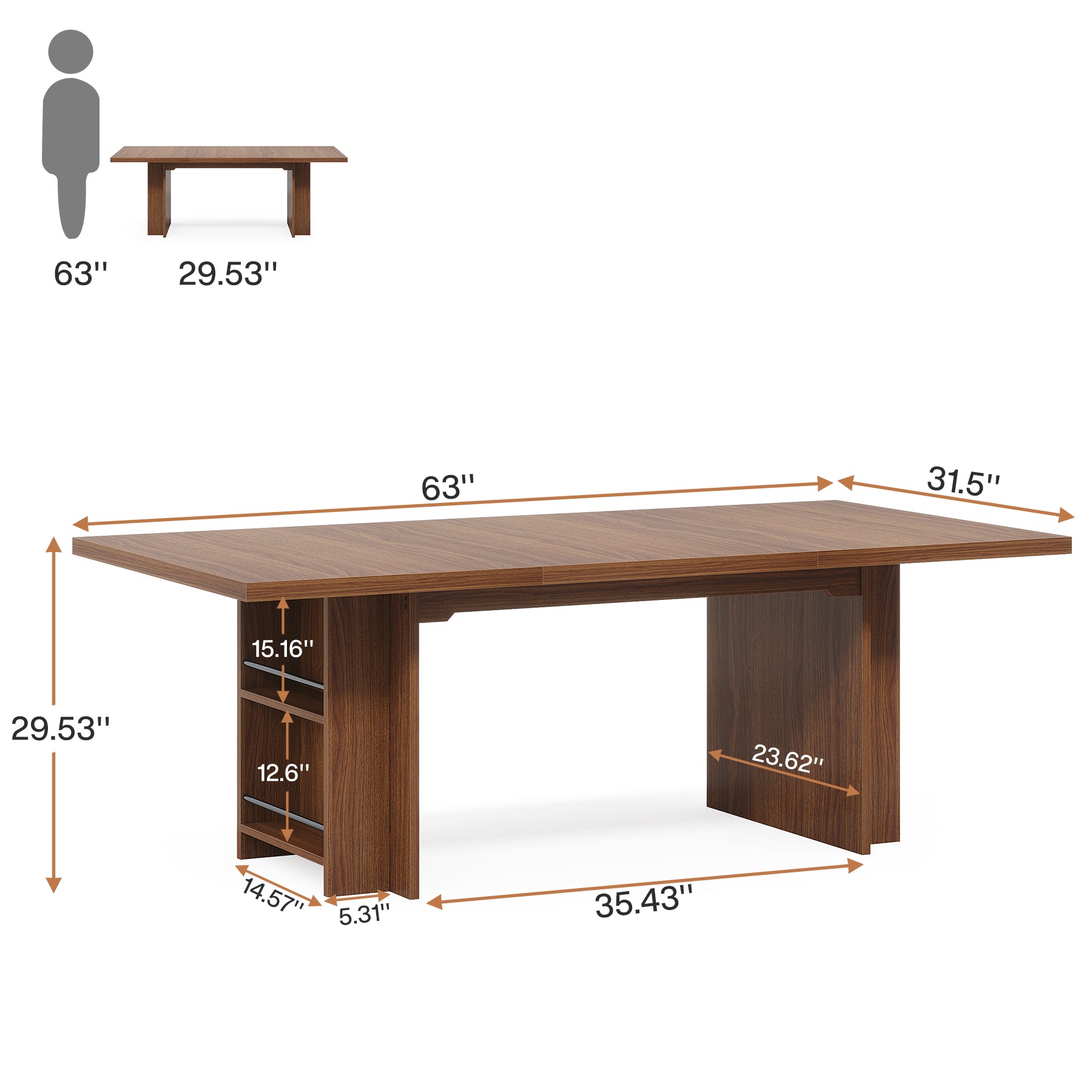 63" Executive Desk, Large Wood Computer Writing Table with Storage