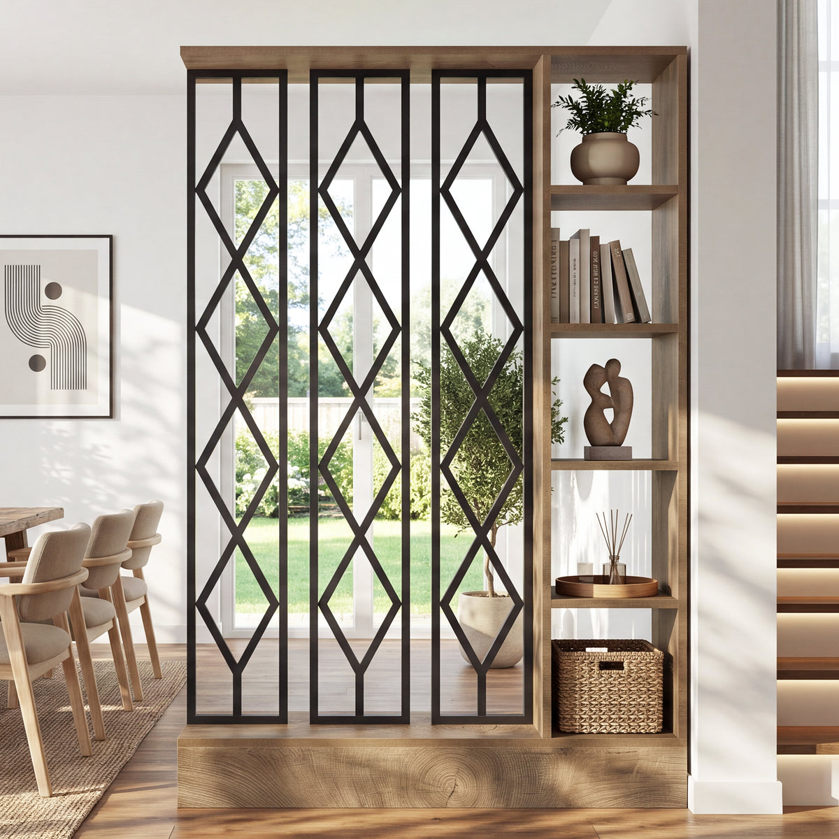 70.87" Tall Wall Room Divider, Freestanding Wall Partition with 5-Tier Storage Shelves