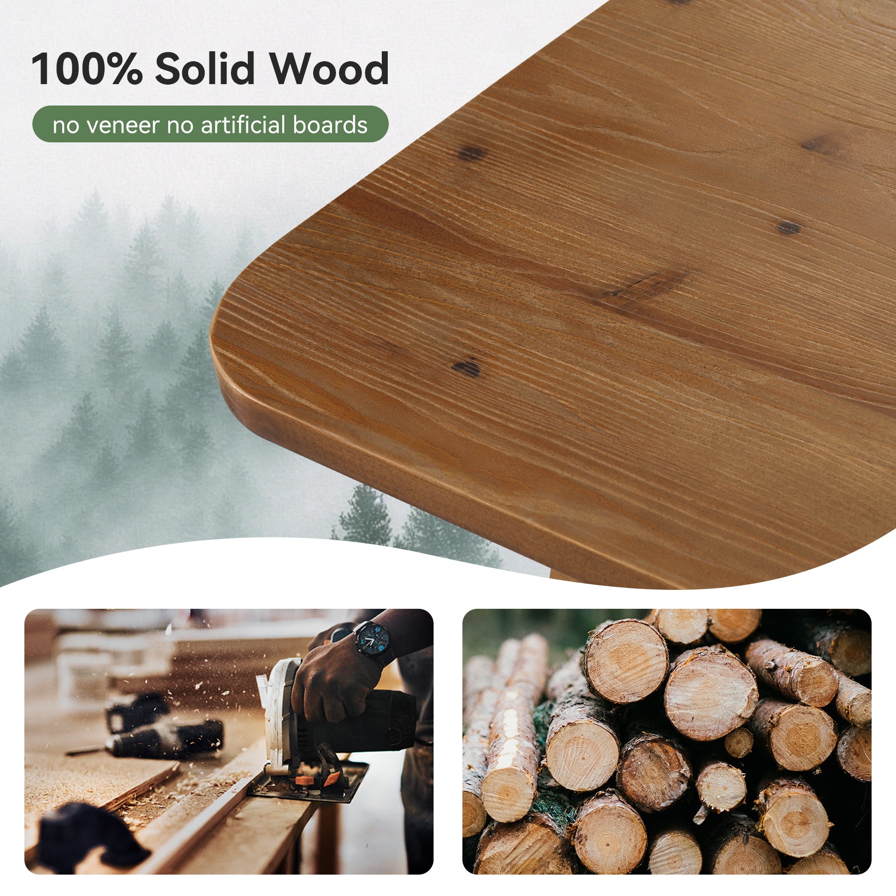 47" Coffee Table, Solid Wood 2-Tier Center Table with Storage Shelf