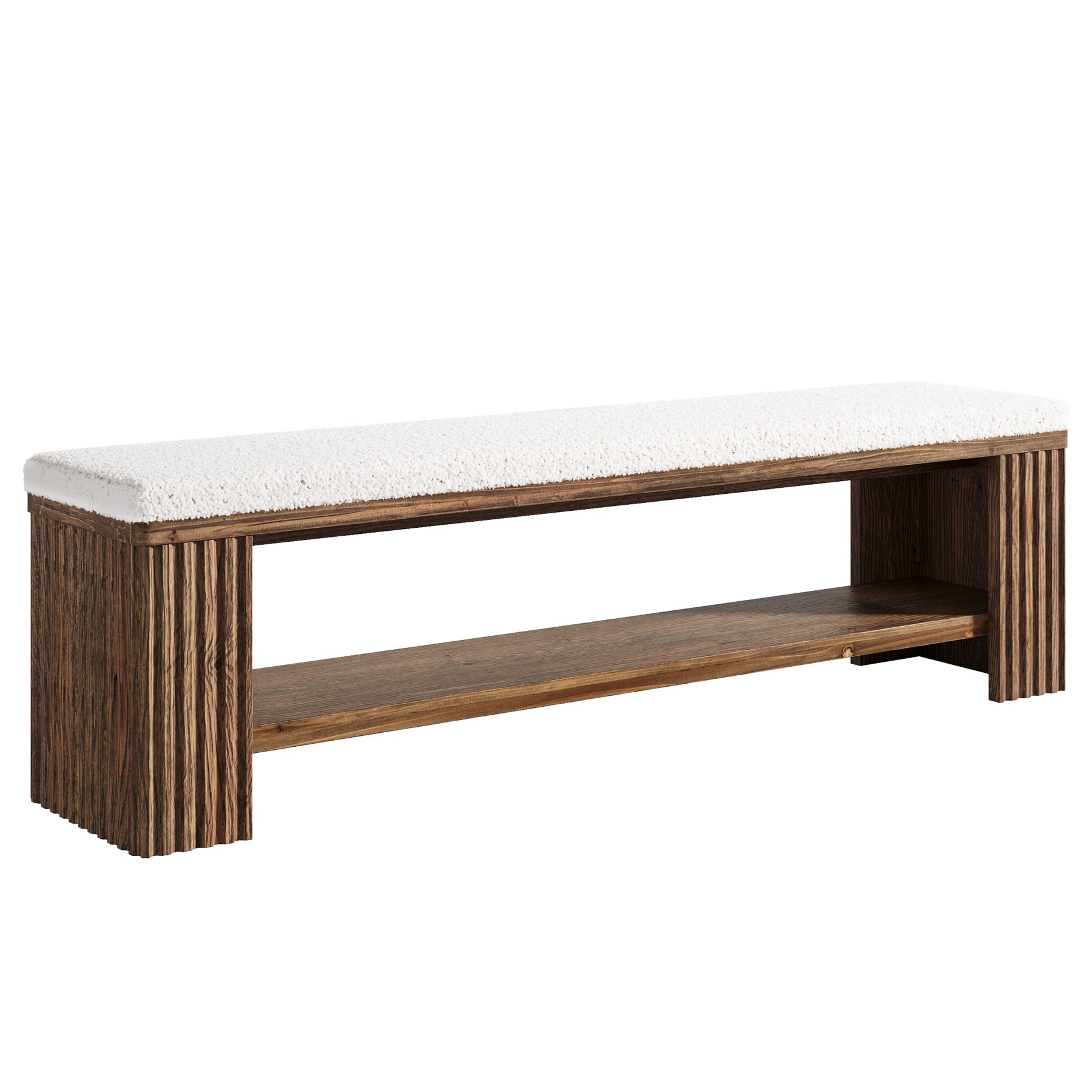 63" Solid Wood Entryway Bench, Modern Upholstered End of Bed Bench