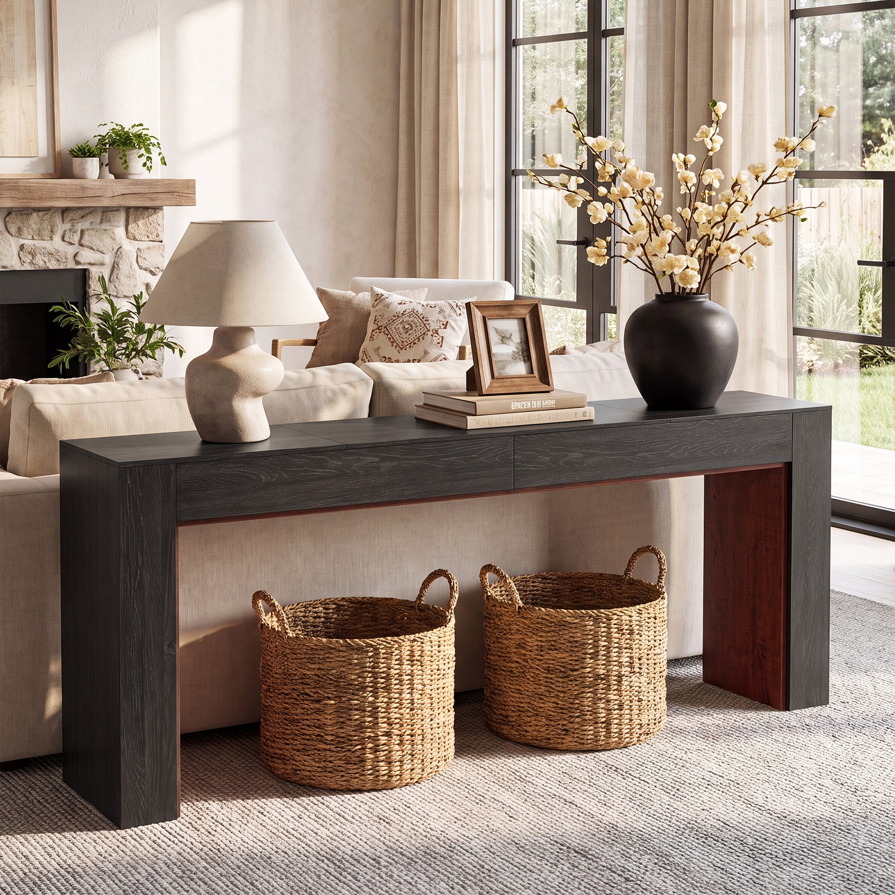 78.7" Extra Long Farmhouse Console Table, Two-Tone Entryway Sofa Table for Hallway & Behind Couch