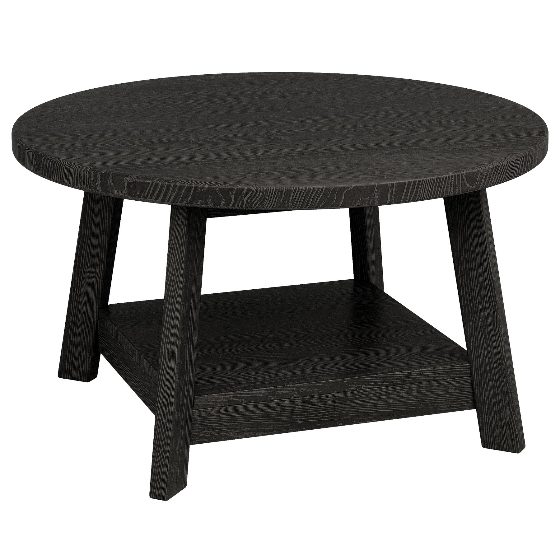 31.5" Round Coffee Table, 2-Tier Solid Wood Center Cocktail Accent Table