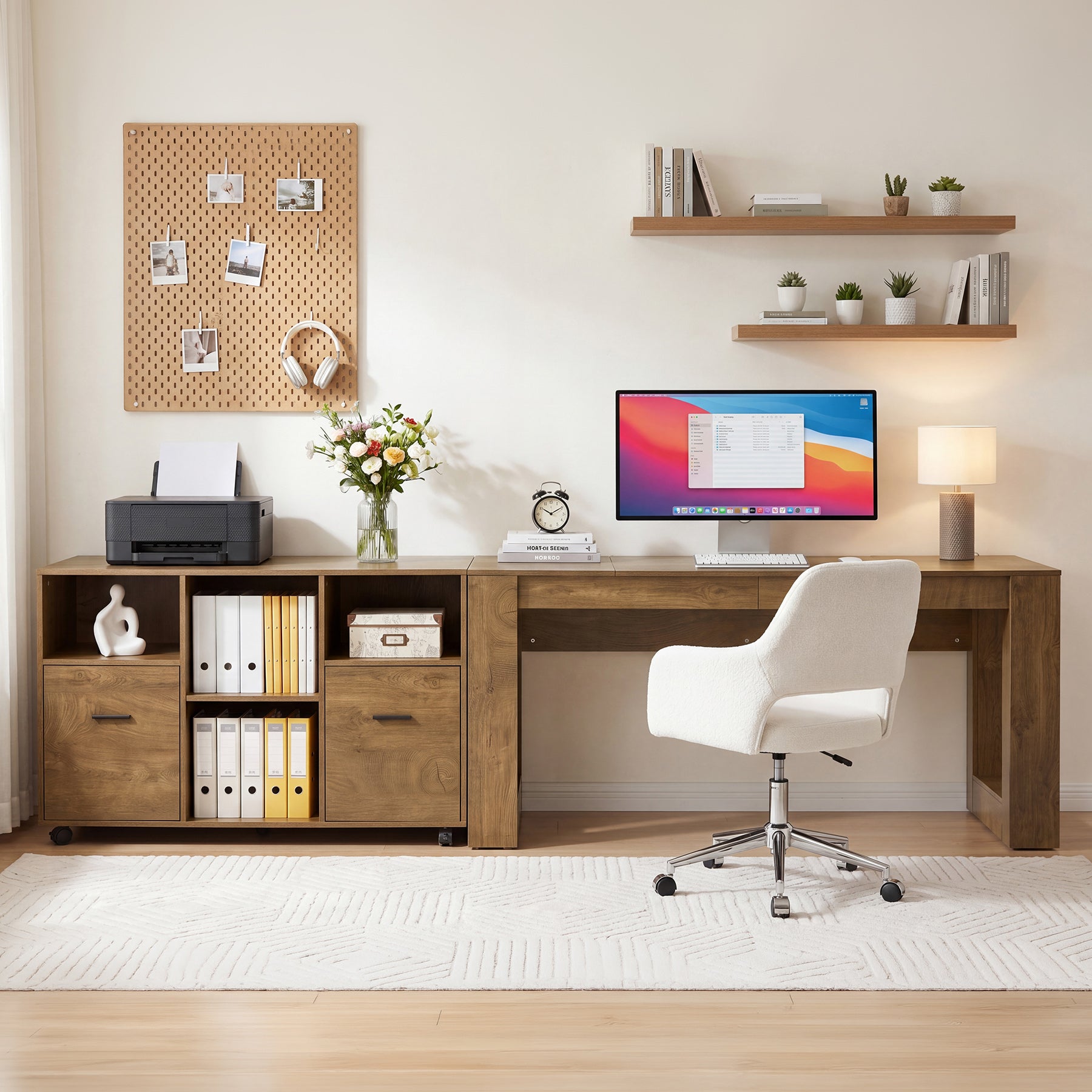 63" Executive Home Office Set,  L-Shaped Desk with Storage Shelves & Drawers