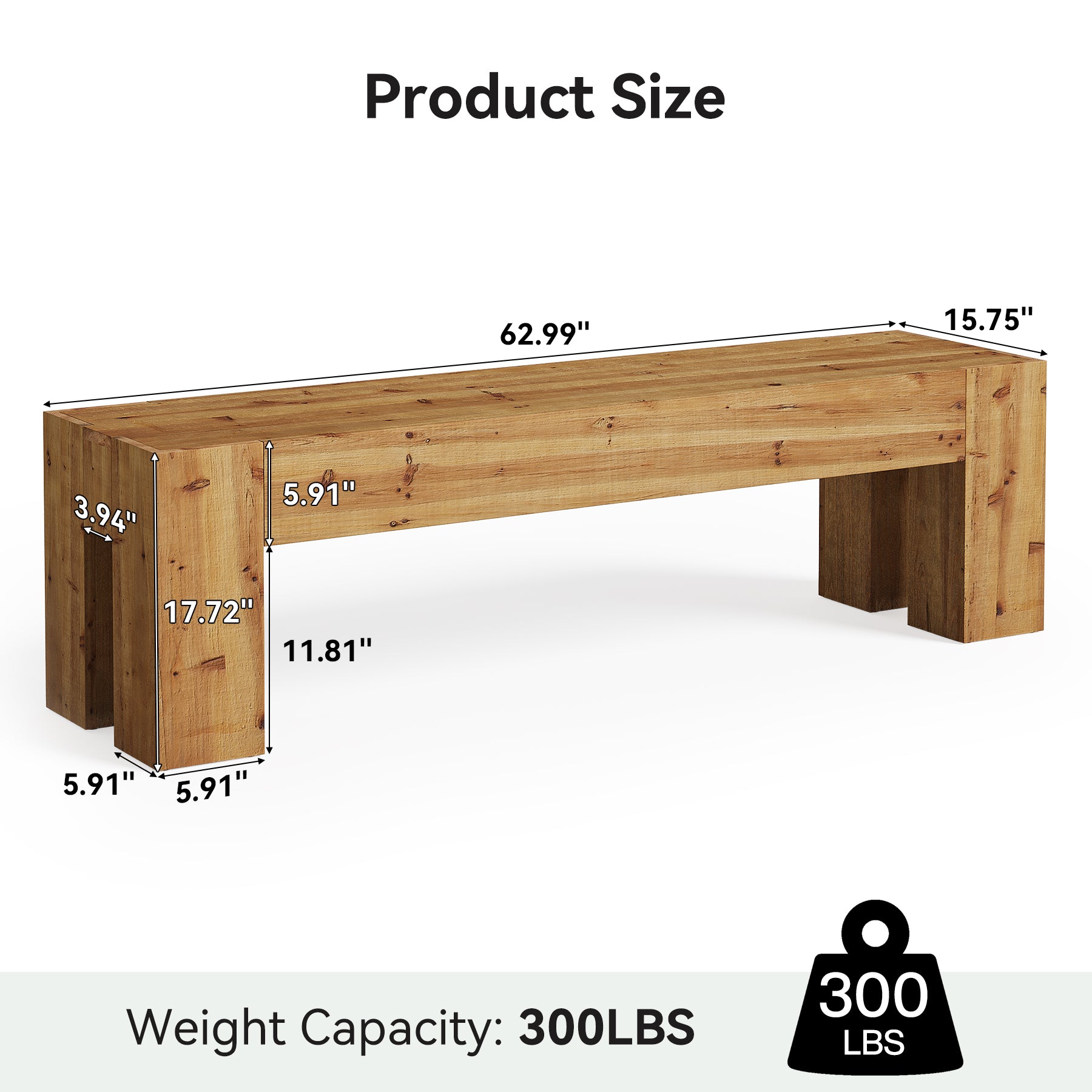 63" Entryway Bench, Solid Wood Bench Heavy Duty TV Stand Media Consoles