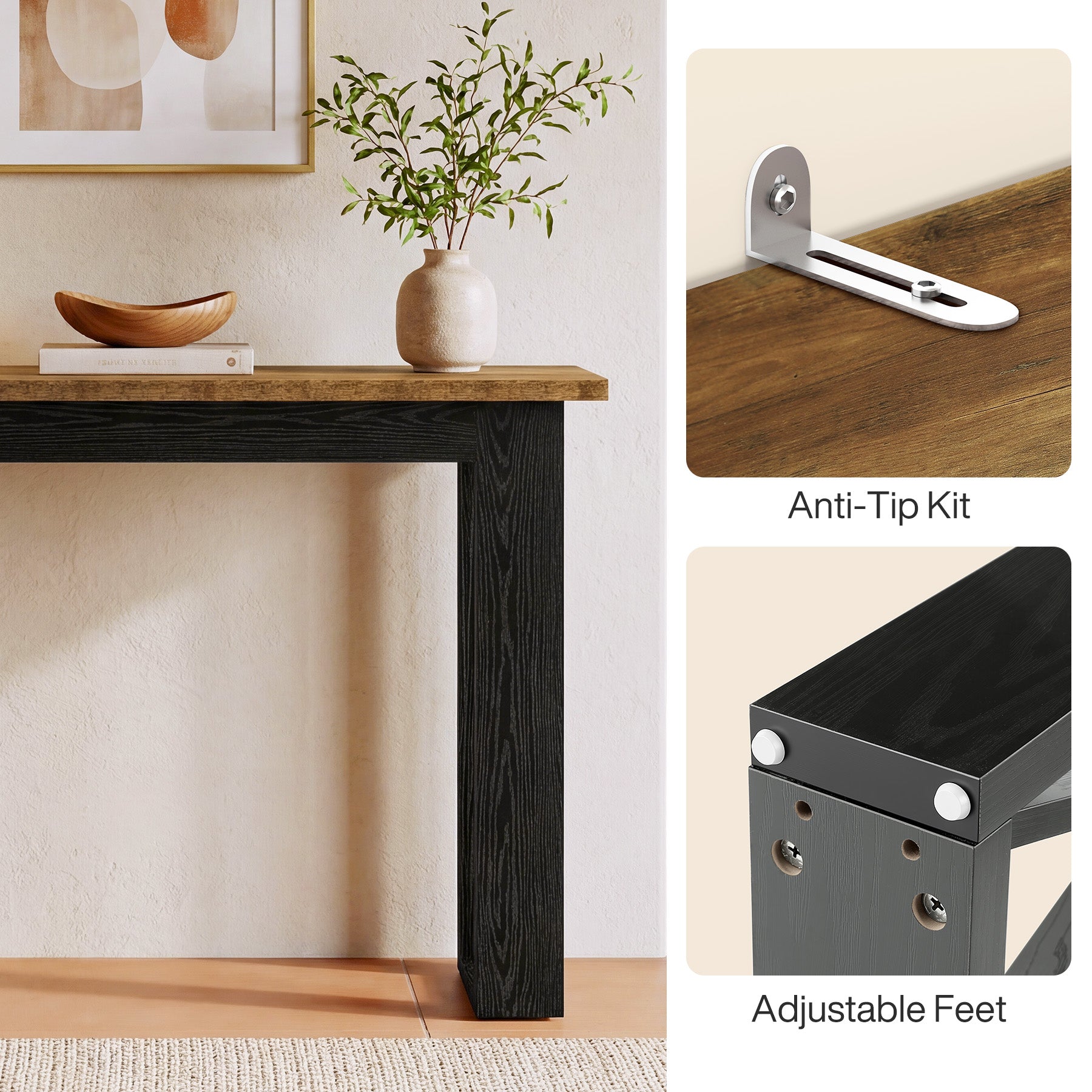 41" Farmhouse Console Table, Narrow Sofa Table Behind Couch with X-Shaped Legs for Entryway & Hallway