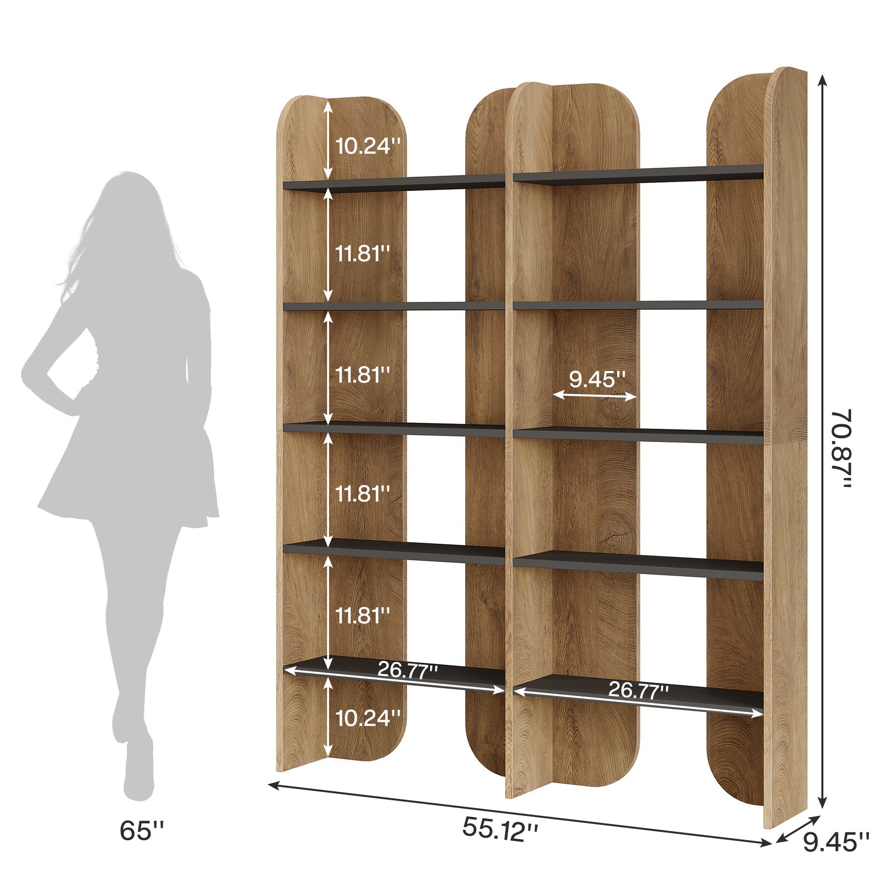 70.8" Bookshelf, 5-Tier Bookcase with Open Display Shelves