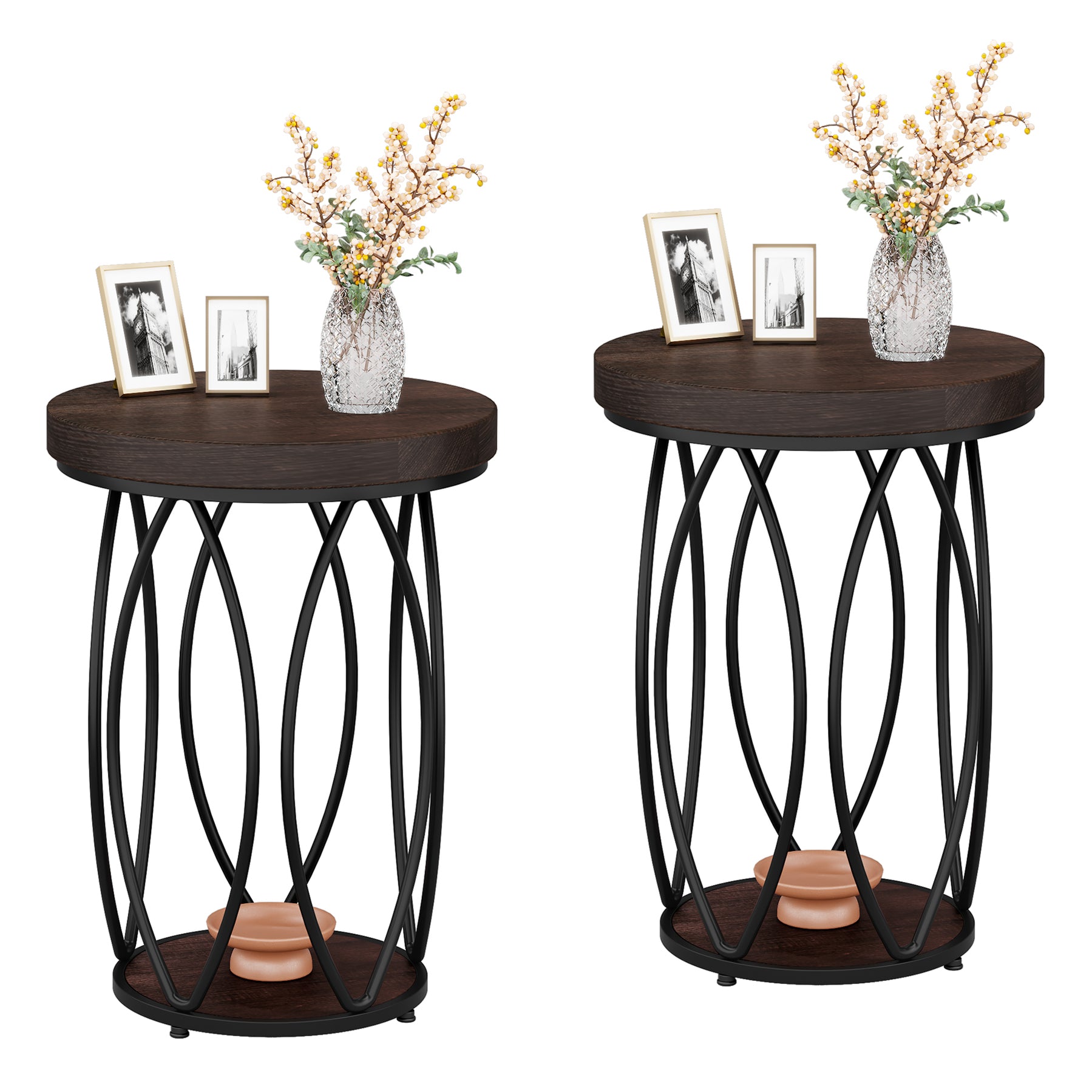 Tribesigns Round End Table, Industrial Side Table with Storage Shelf