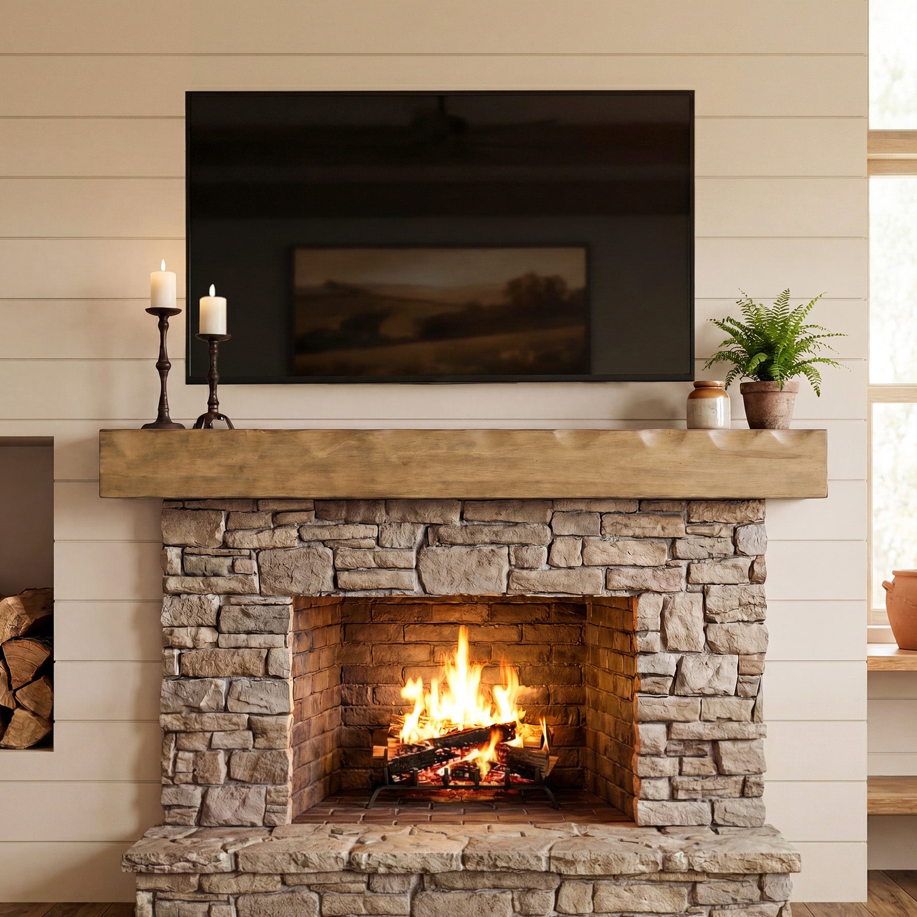 63" Fireplace Mantel Shelf, Solid Wood Wall Floating Mantel Shelf for Over Fireplace