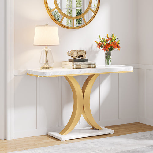 40 Inch Tall Console Table, Narrow Entryway Table with Geometric Base ...