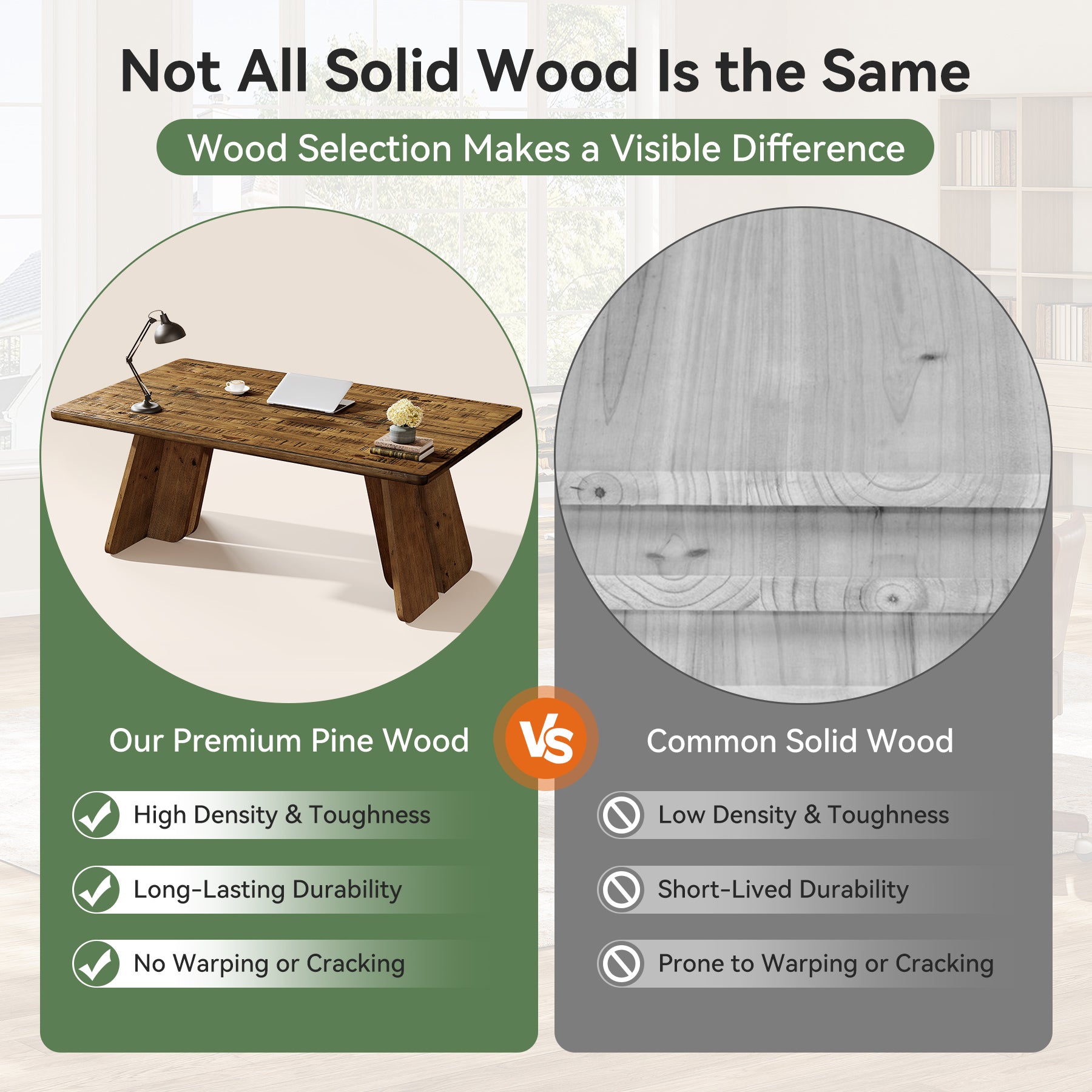 Solid Wood Executive Desk, 63" Office Computer Desk with Sturdy Legs