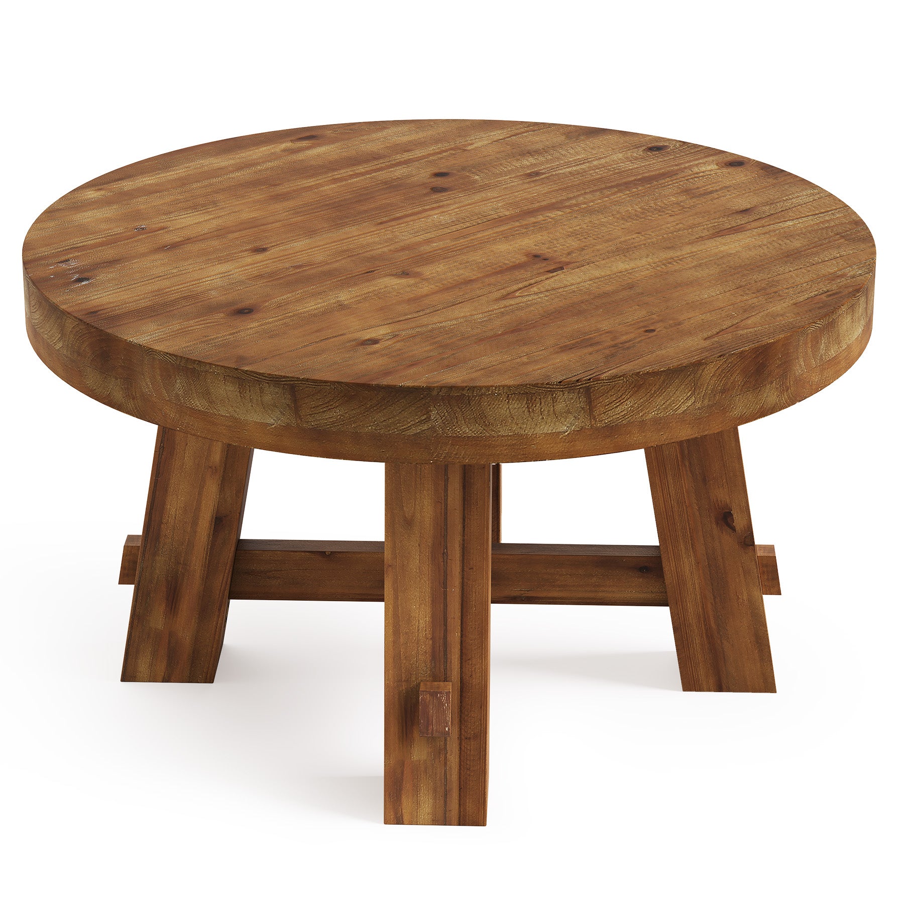 Solid Wood Coffee Table, 31.5" Round Center Table with Thickened Tabletop