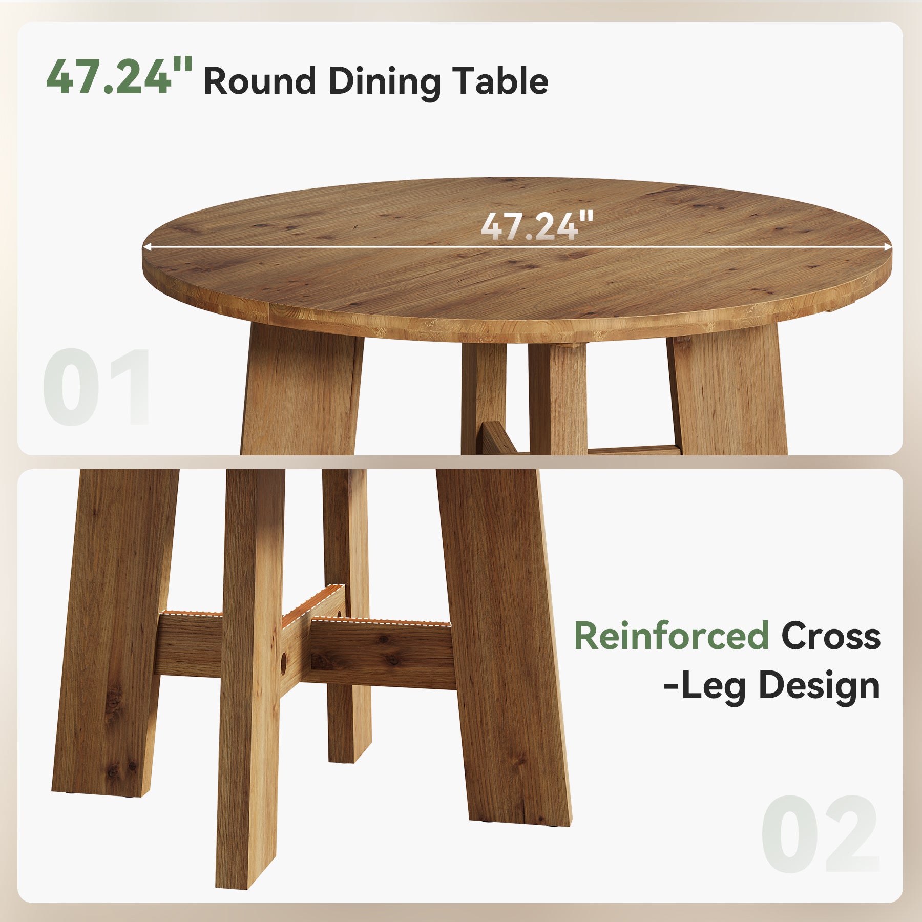 Tribesigns 47-Inch Solid Wood Round Dining Table, Farmhouse Kitchen Table for 4-6 People