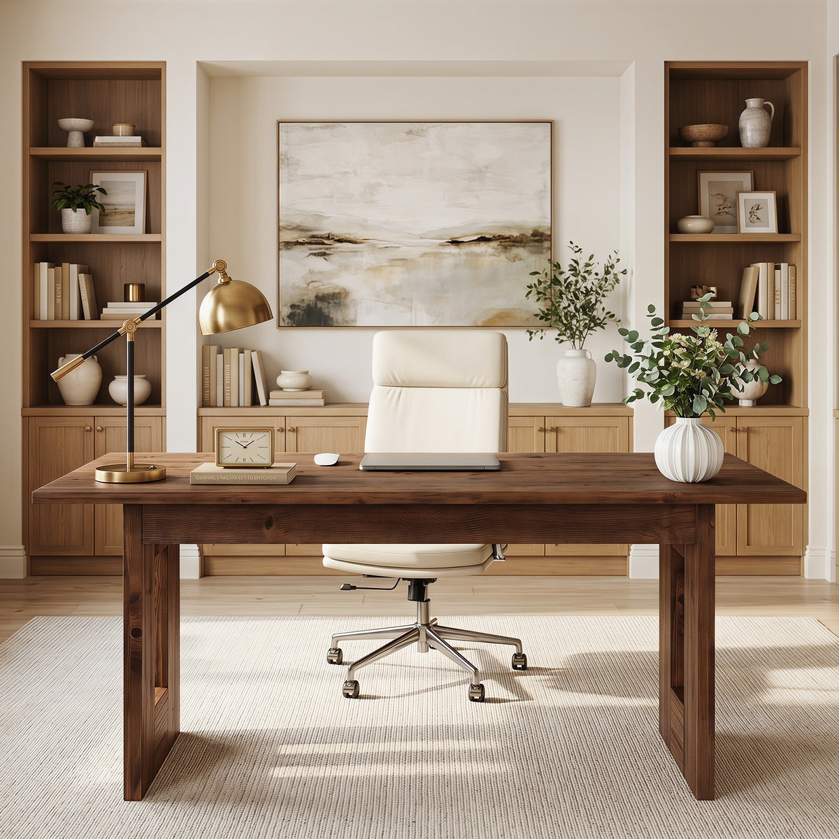 63" Rustic Solid Wood Computer Desk, Heavy Duty Writing Desk, Home Office Workstation