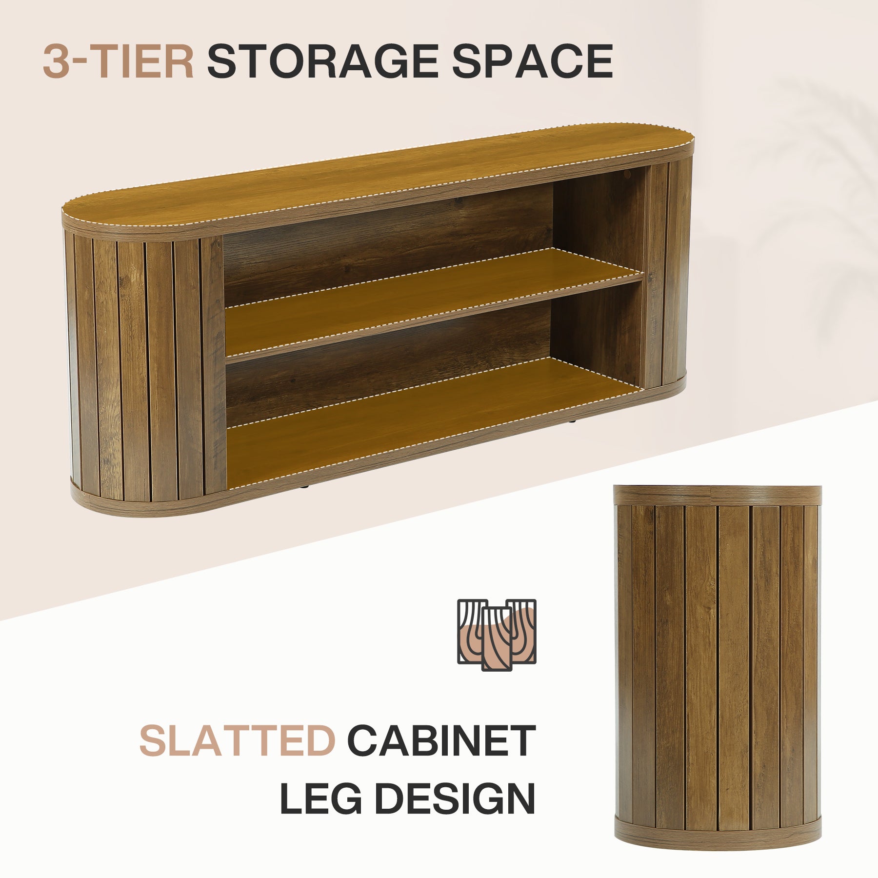 63" TV Stand, Farmhouse Entertainment Center with 3-Tier Storage Shelf